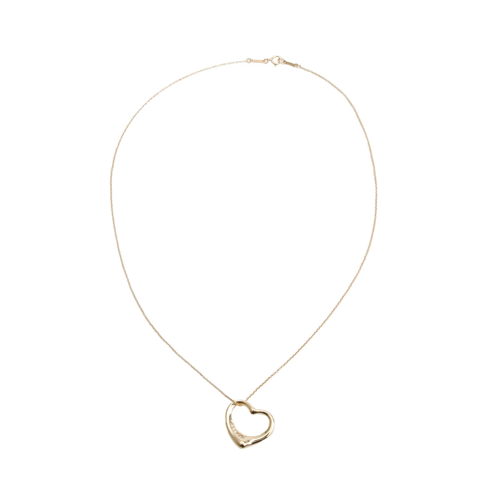 Tiffany & Co. Elsa Peretti 18k Yellow Gold Diamond 22 MM Open Heart Pendant Necklace w/ Box