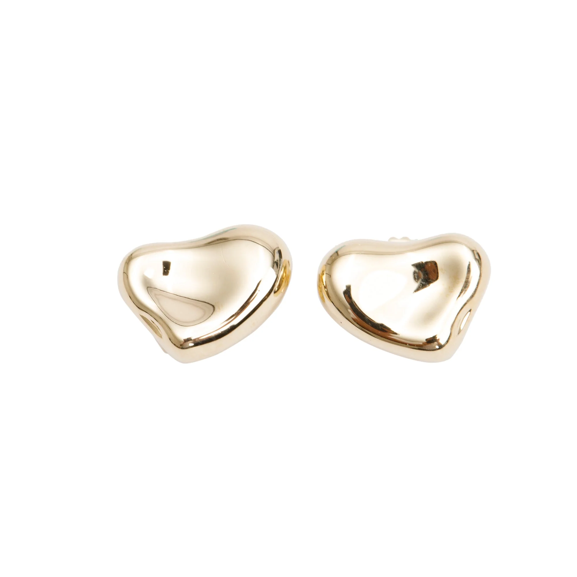 Tiffany & Co. Elsa Peretti 18k Yellow Gold Full Heart Stud Earrings, 10 MM w/ Box