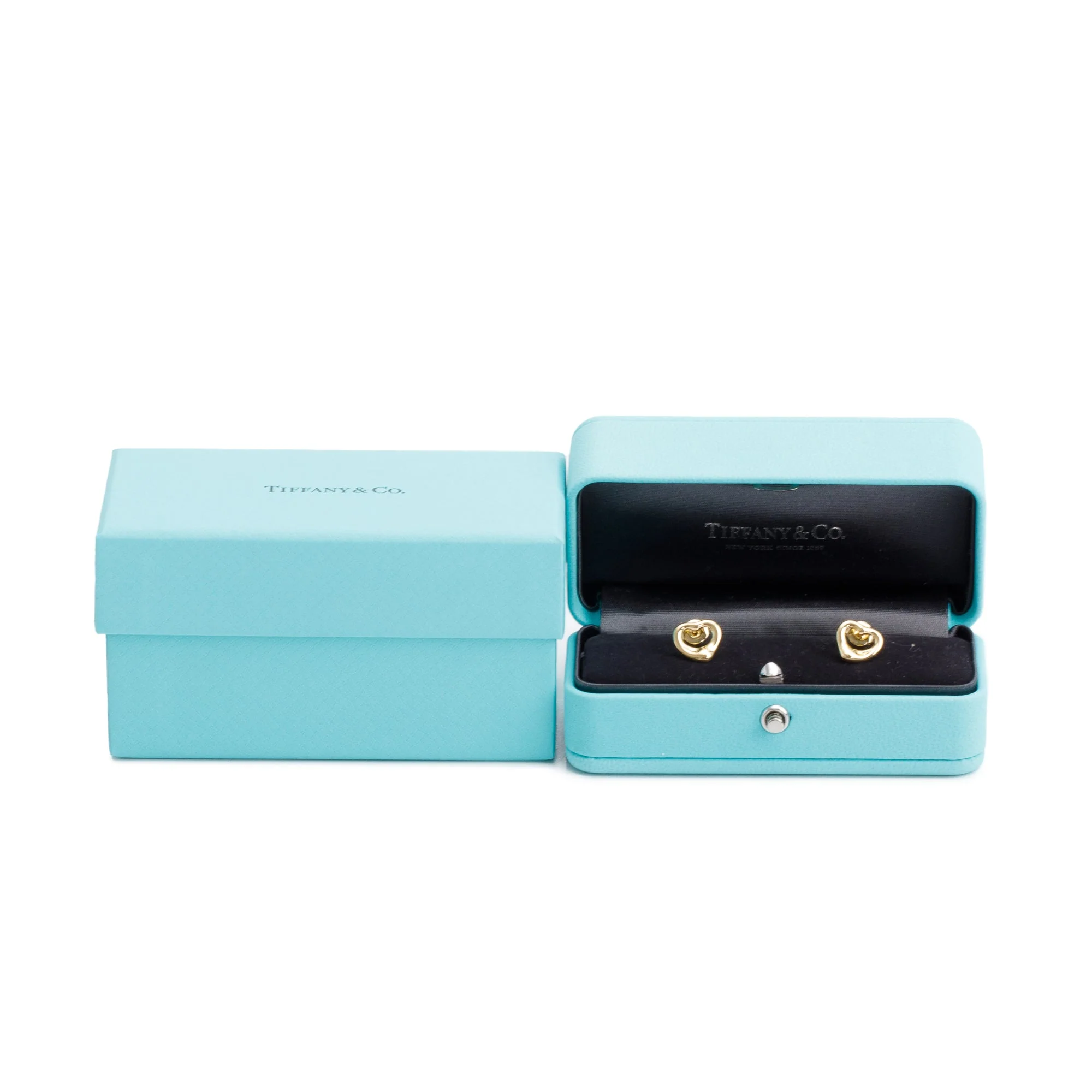 Tiffany & Co. Elsa Peretti 18k Yellow Gold Open Heart Stud Earrings, 11 MM w/ Box - Image 2