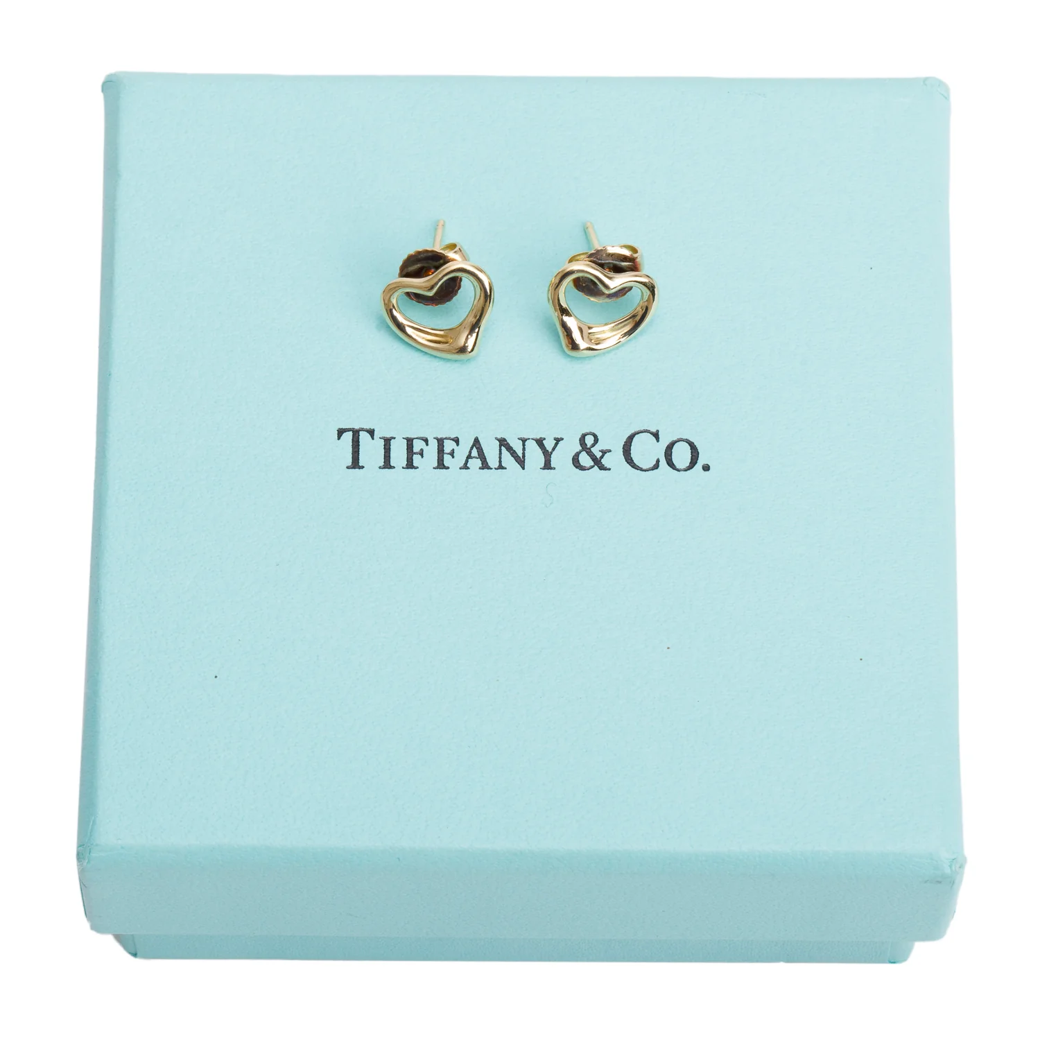 Tiffany & Co. Elsa Peretti 18k Yellow Gold Open Heart Stud Earrings, 11 MM w/ Box - Image 2