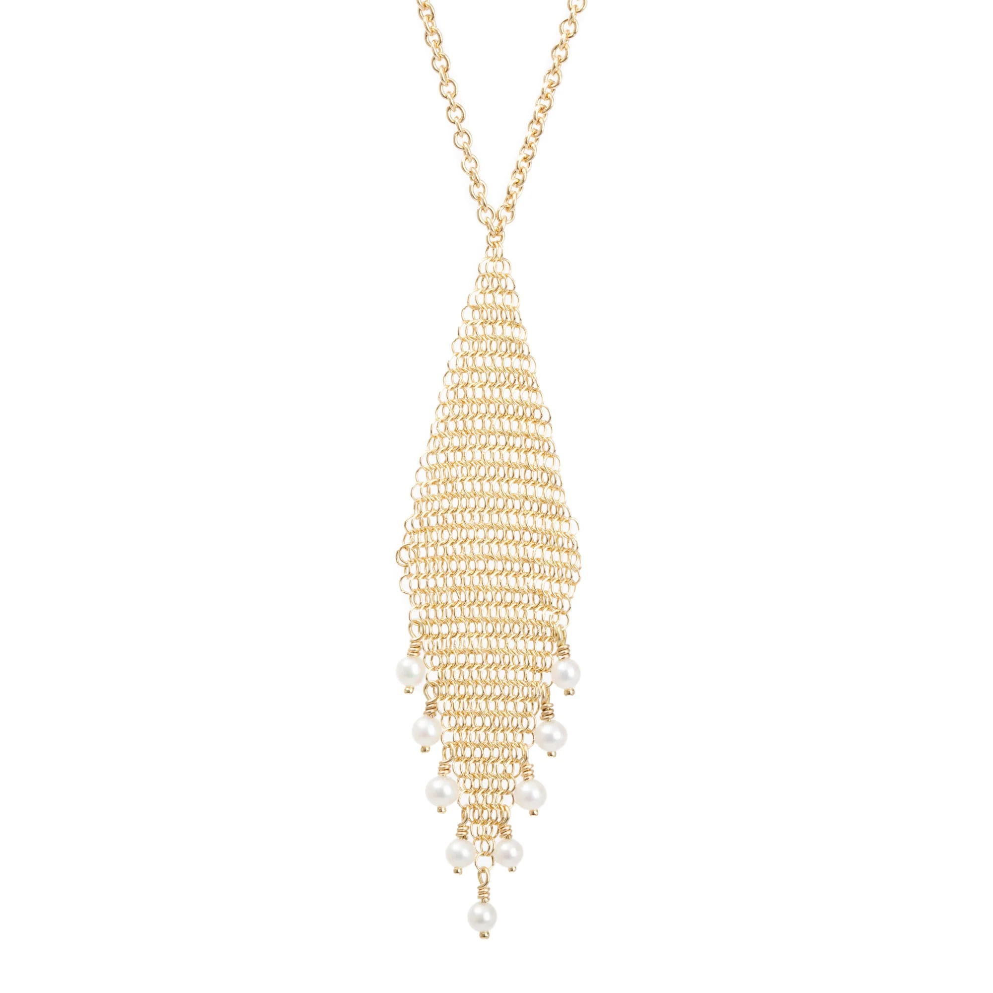 Tiffany & Co. Elsa Peretti 18k Yellow Gold Pearl Mesh Fringe Pendant Necklace w/ Box - Image 7