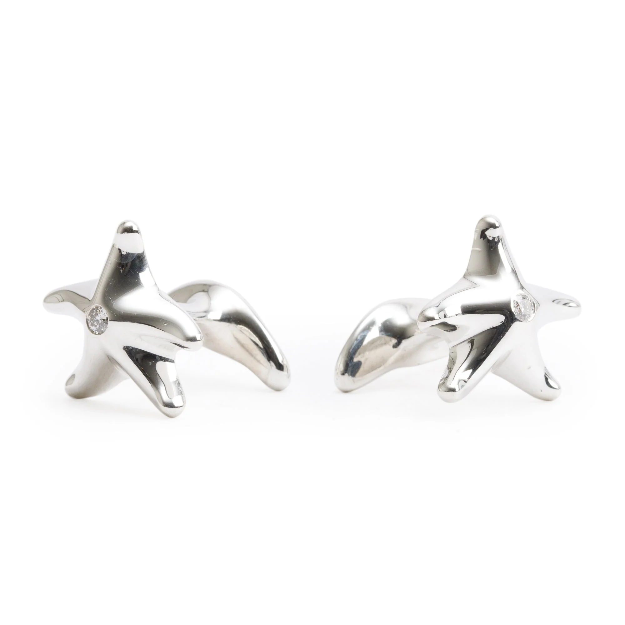Tiffany & Co. Elsa Peretti Sterling Silver Diamond Starfish Cuff Links - Image 2
