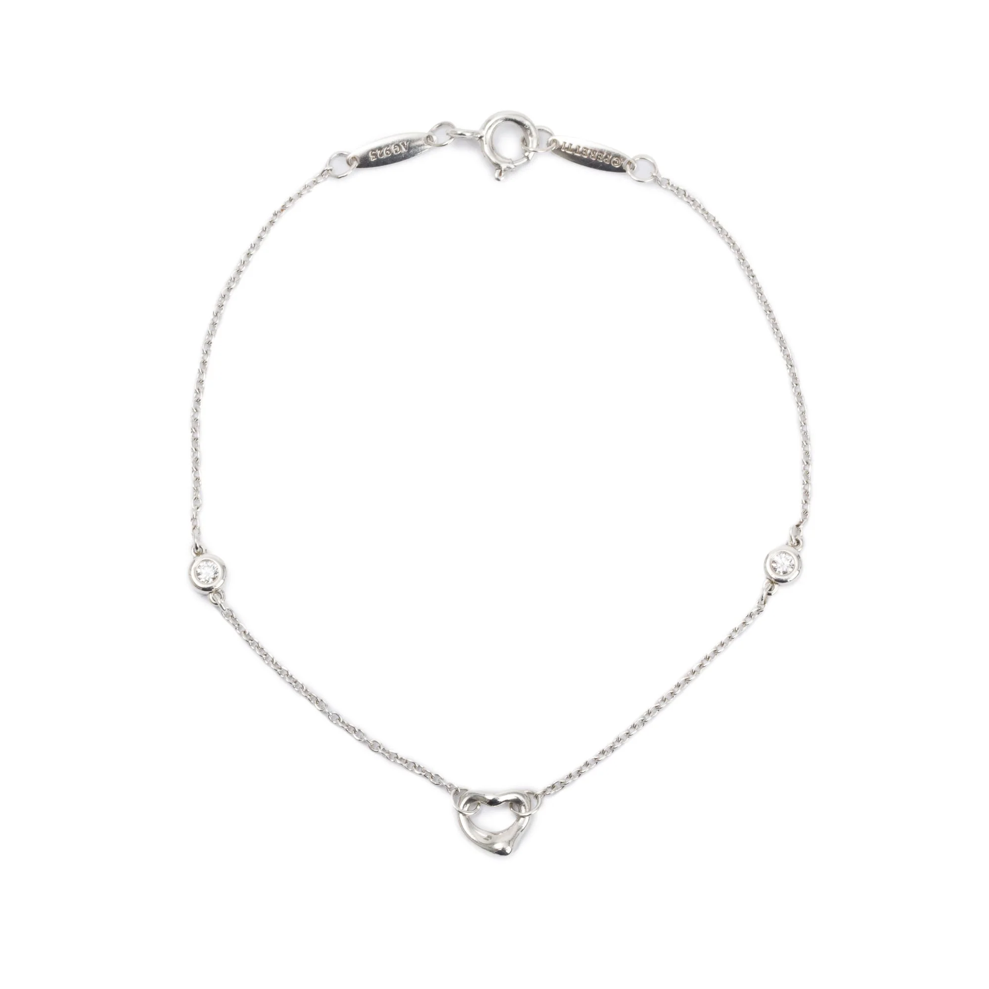 Tiffany & Co. Elsa Peretti Sterling Silver Diamonds by the Yard Open Heart Bracelet