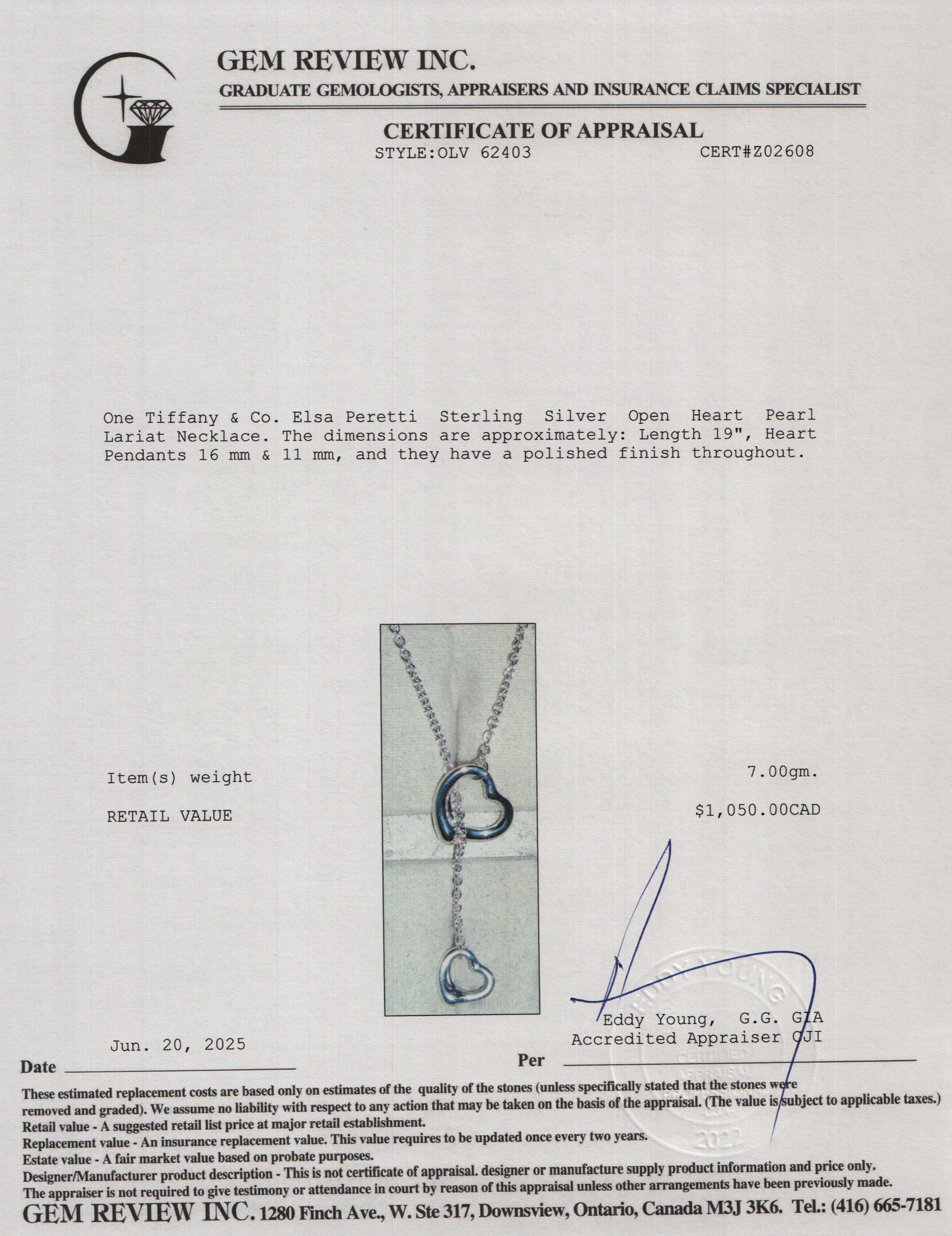 Tiffany & Co. Elsa Peretti Sterling Silver Open Heart Lariat Necklace - Image 5