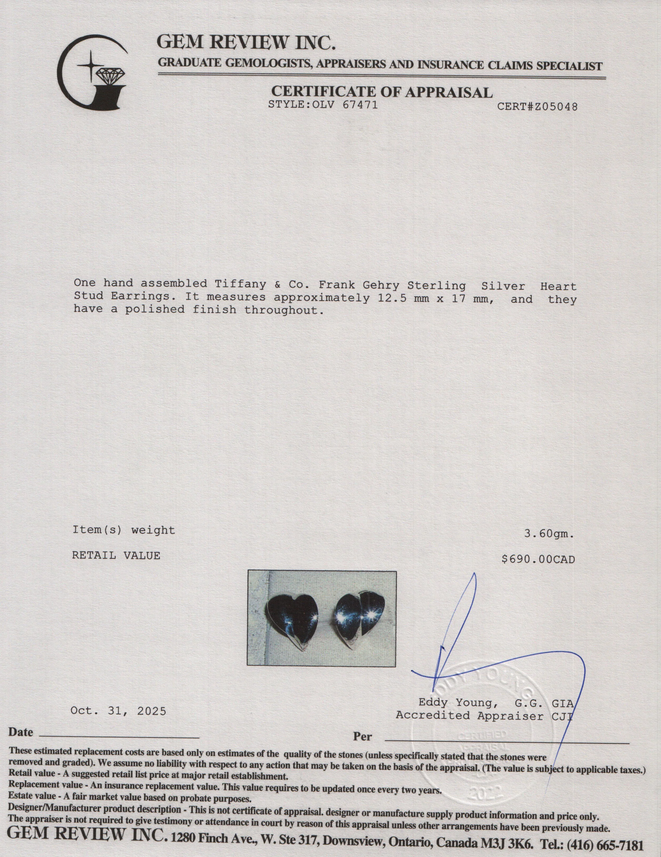 Tiffany & Co. Frank Gehry Sterling Silver Heart Stud Earrings - Image 3