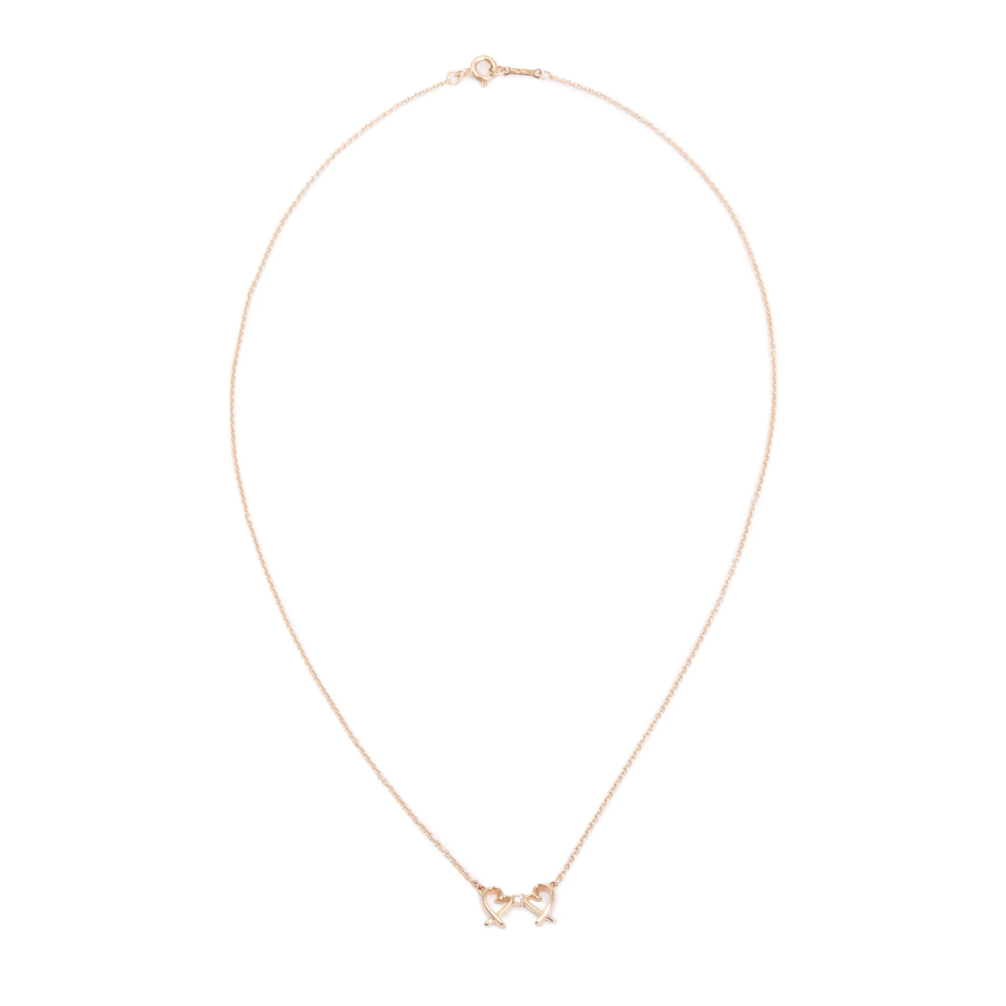 Tiffany & Co. Paloma Picasso 18k Rose Gold Diamond Mini Double Loving Heart Pendant Necklace w/ Box