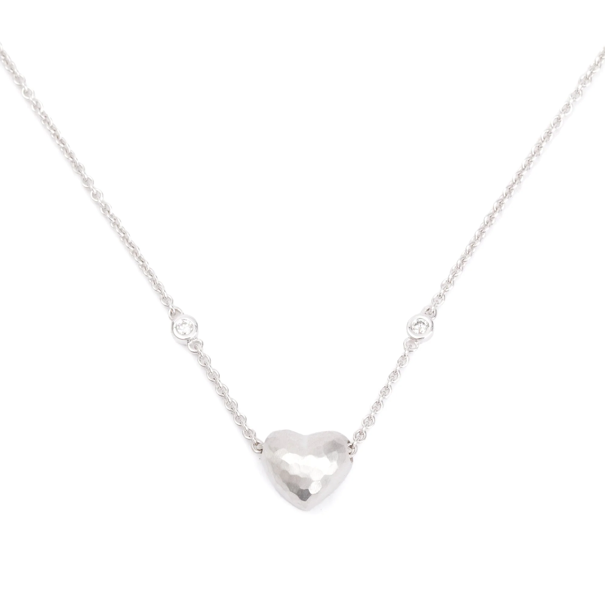 Tiffany & Co. Paloma Picasso 18k White Gold Diamond Hammered Heart Pendant Necklace w/ Box - Image 3