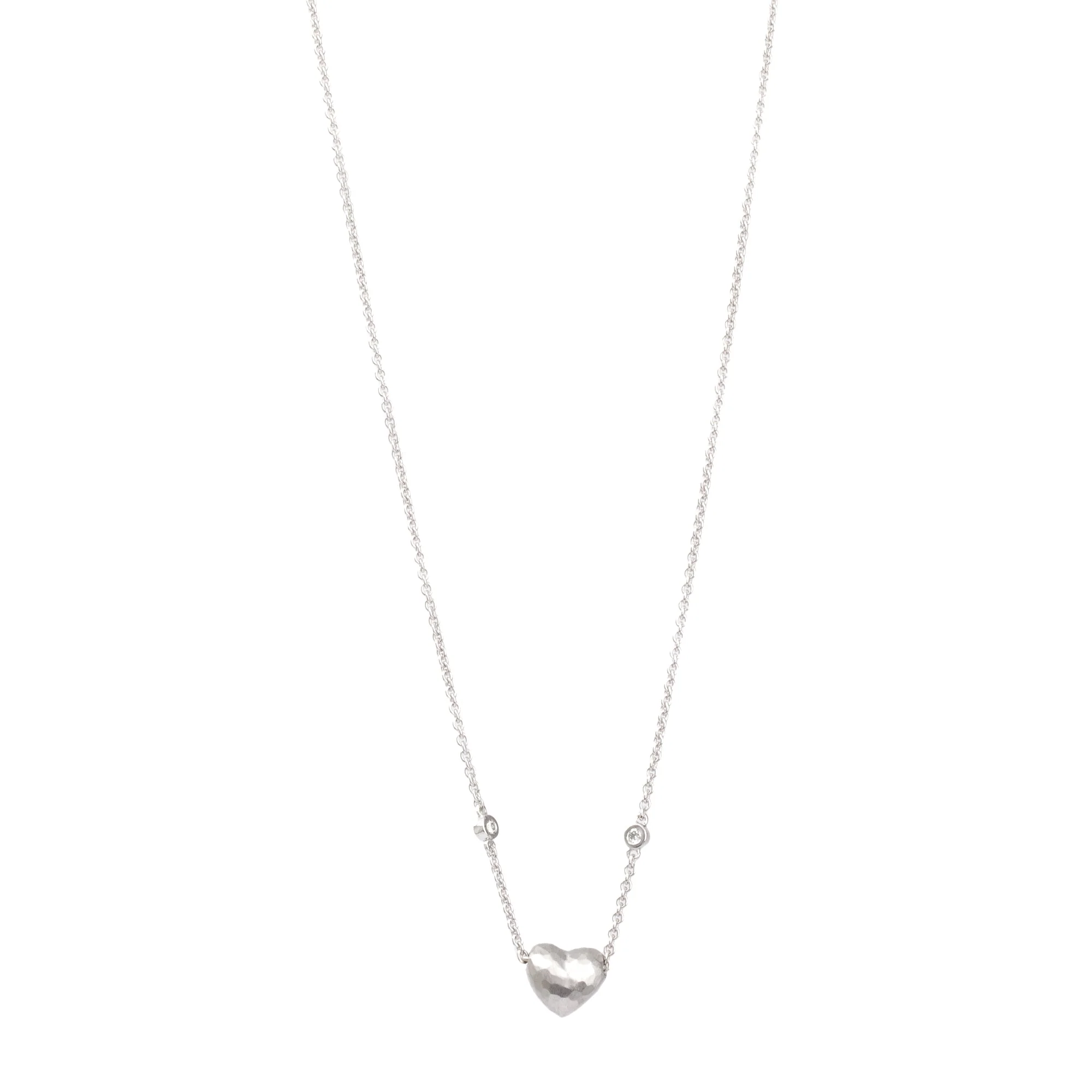 Tiffany & Co. Paloma Picasso 18k White Gold Diamond Hammered Heart Pendant Necklace w/ Box - Image 6