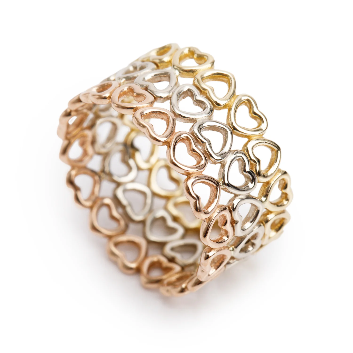 Tiffany & Co. Paloma Picasso 18k Yellow, White & Rose Gold Crown of Hearts Band Ring, Size 6 w/ Box - Image 4