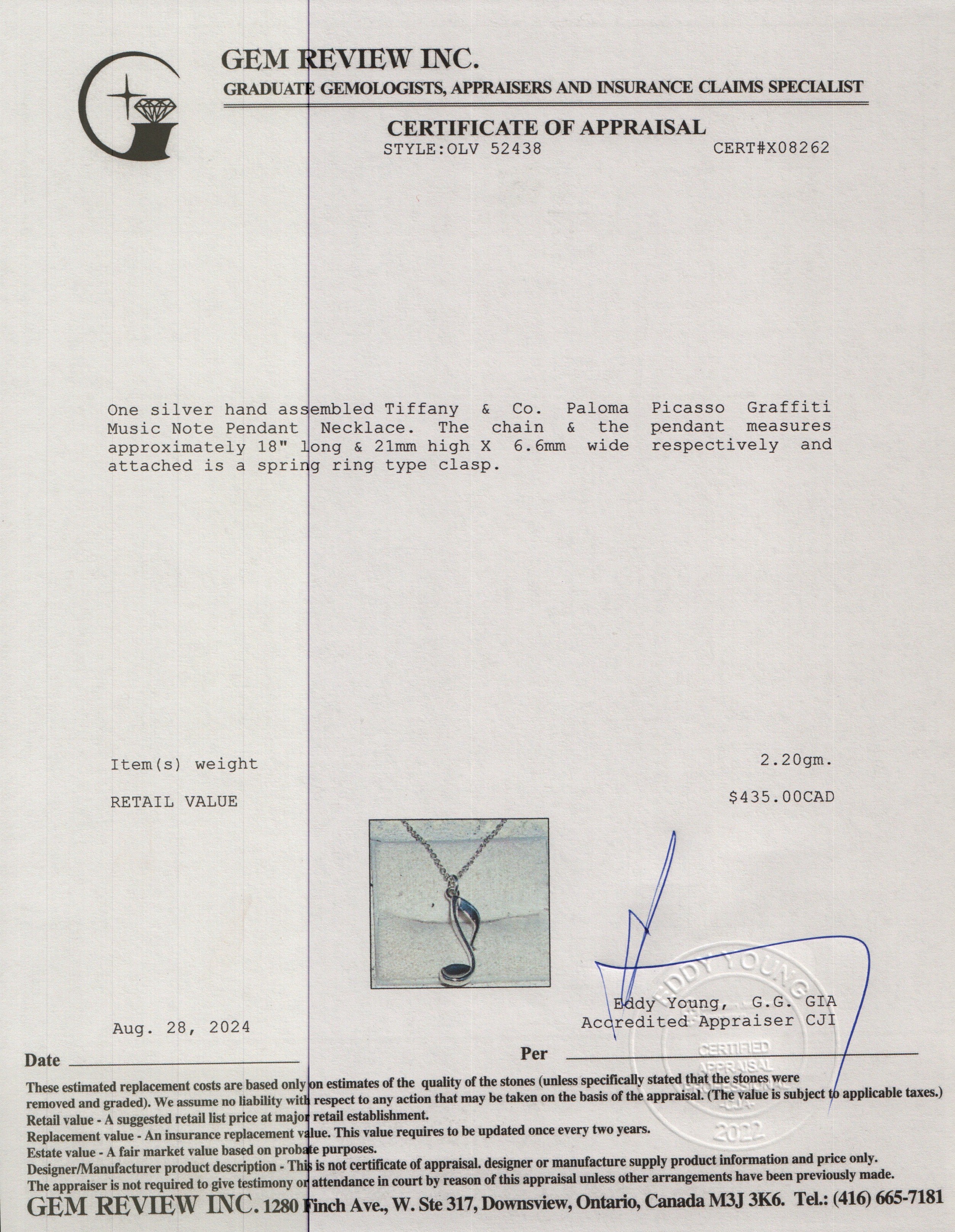 Tiffany & Co. Paloma Picasso Graffiti Music Note Pendant Necklace - Image 5