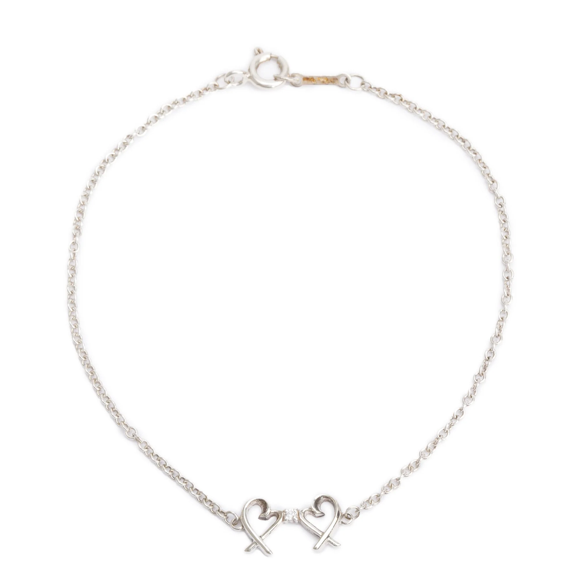 Tiffany & Co. Paloma Picasso Sterling Silver Diamond Double Loving Heart Bracelet