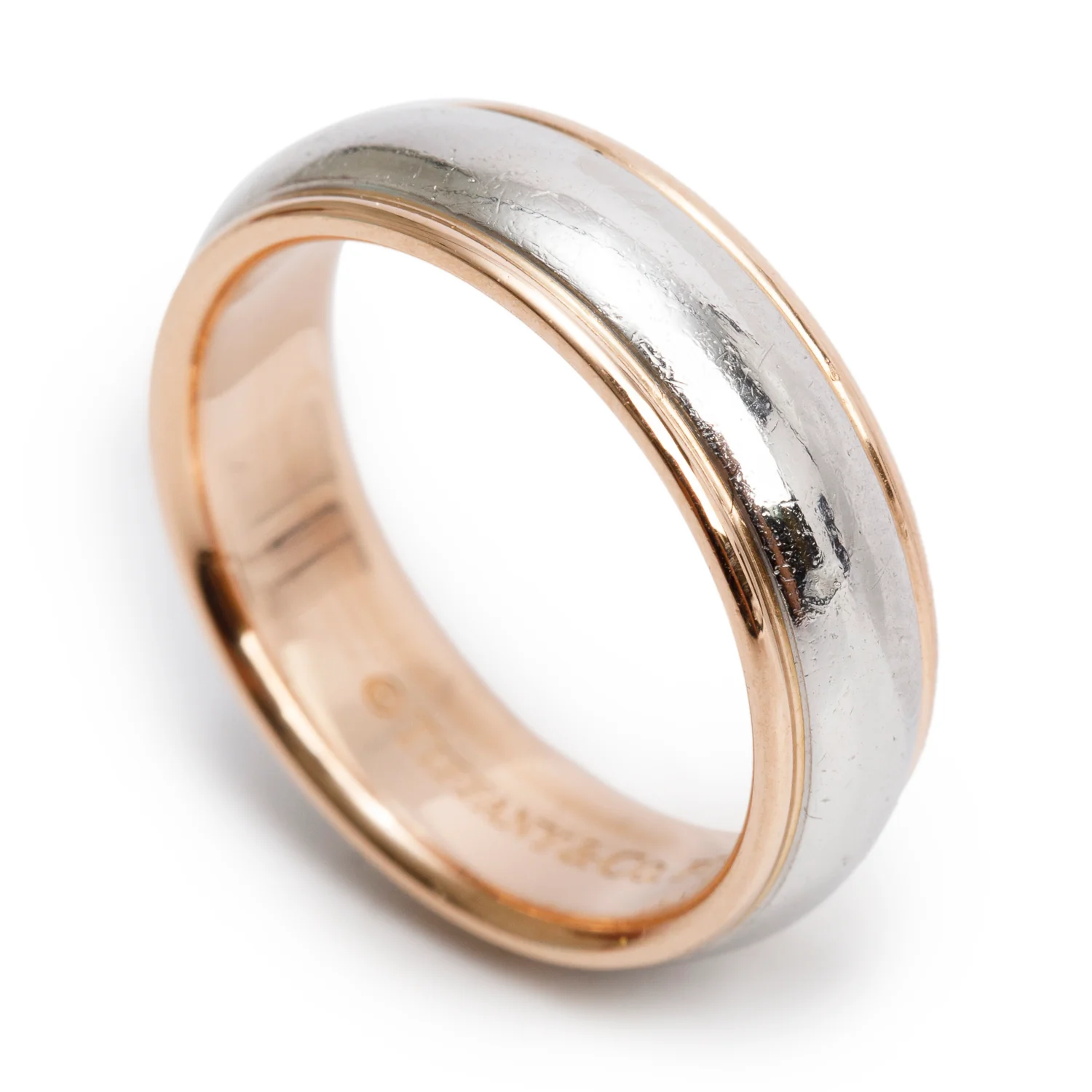 Tiffany & Co. Platinum & 18k Rose Gold 6 MM Wedding Band Ring, Size 8 - Image 3