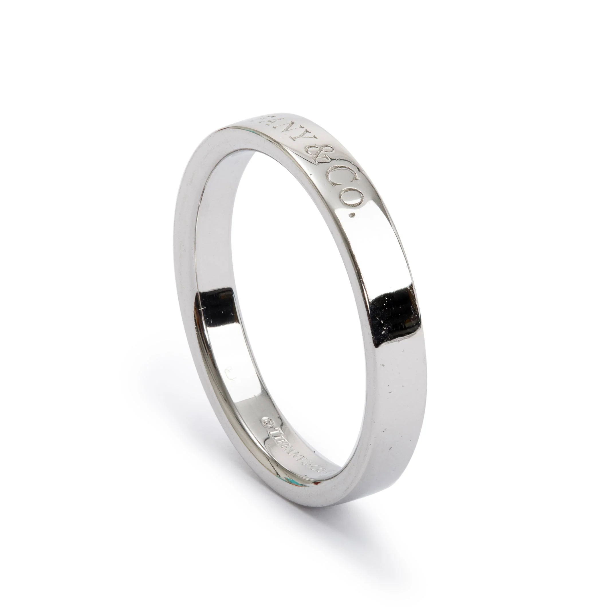 Tiffany & Co. Platinum 3 MM Logo Band Ring, Size 6.5 - Image 3