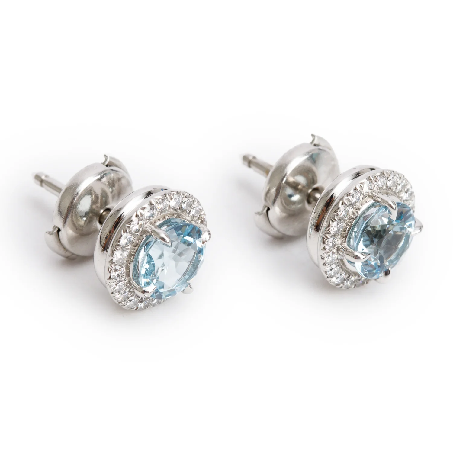 Tiffany & Co. Platinum 6 MM Aquamarine & Diamond Soleste Stud Earrings w/ Box - Image 3