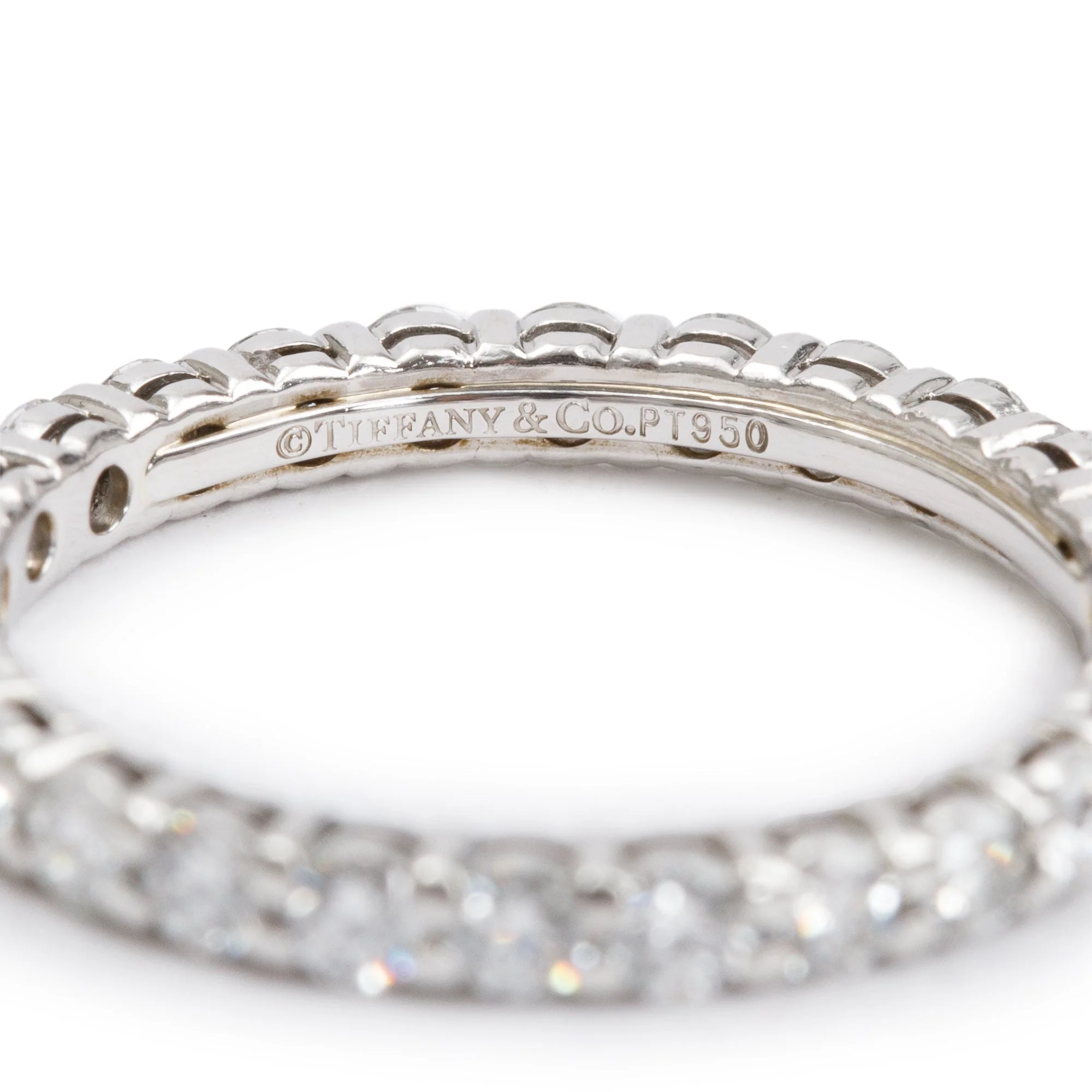 Tiffany & Co. Platinum Diamond Eternity Band Ring, Size 4.5 w/ Tiffany Valuation - Image 2