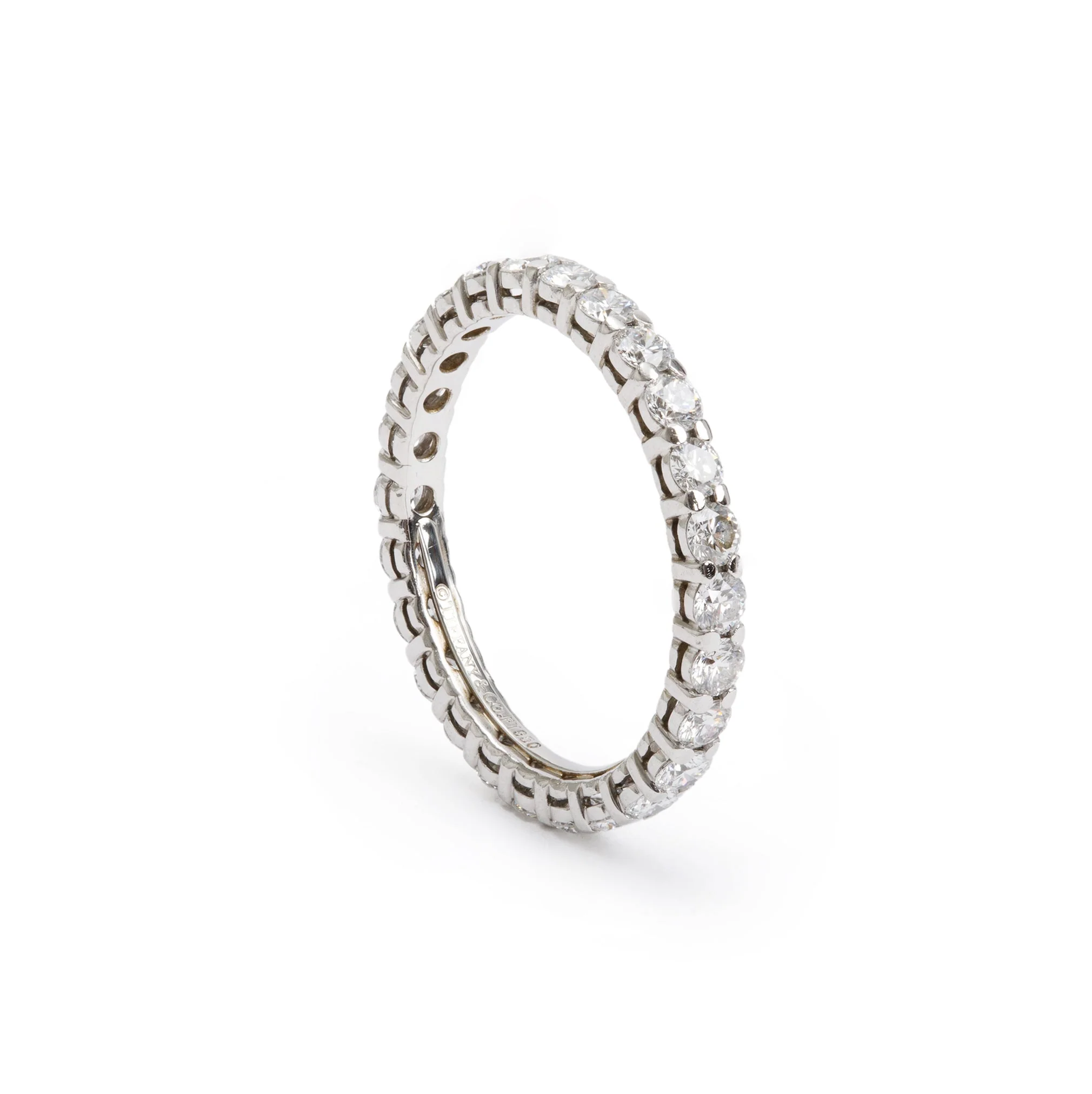 Tiffany & Co. Platinum Diamond Eternity Band Ring, Size 4.5 w/ Tiffany Valuation - Image 4
