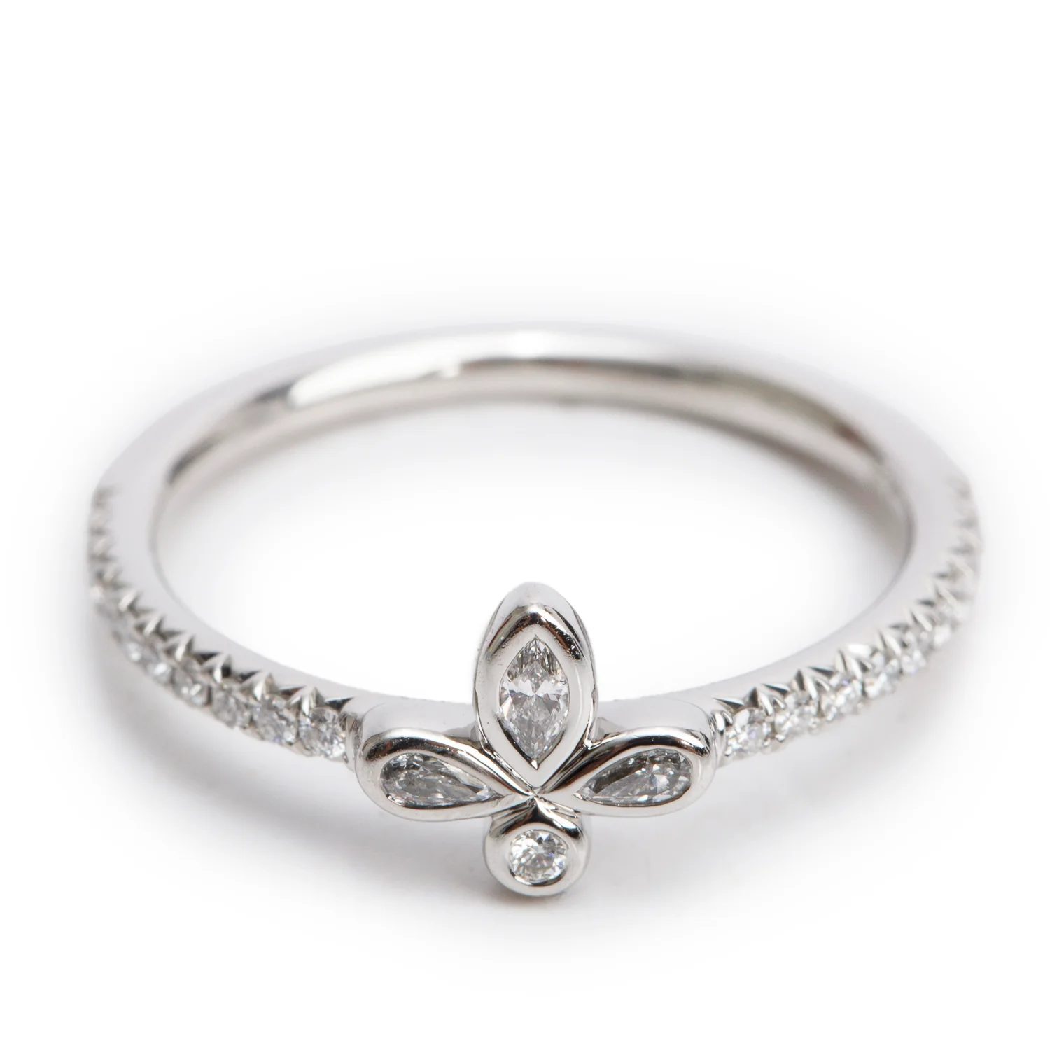 Tiffany & Co. Platinum Diamond Fleur de Lis Ring, Size 5 w/ Box - Image 3