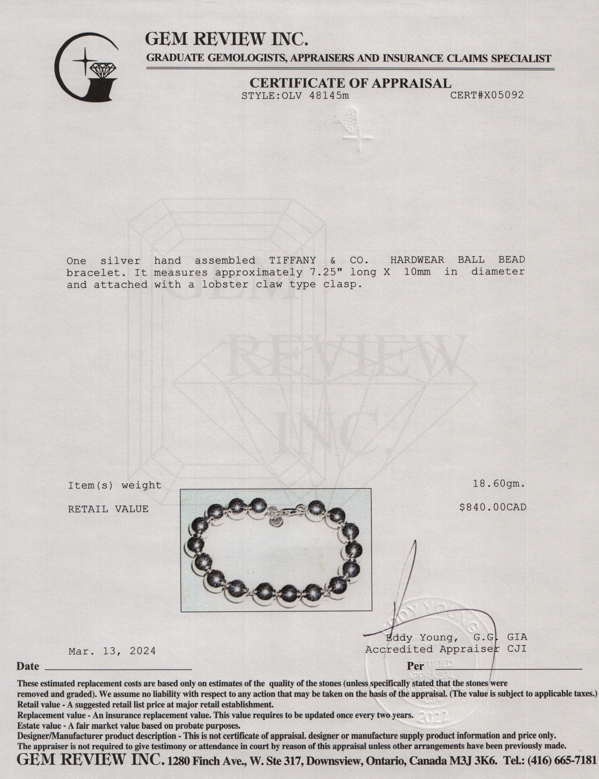 Tiffany & Co. Sterling Silver 10 MM HardWear Ball Bracelet - Image 3