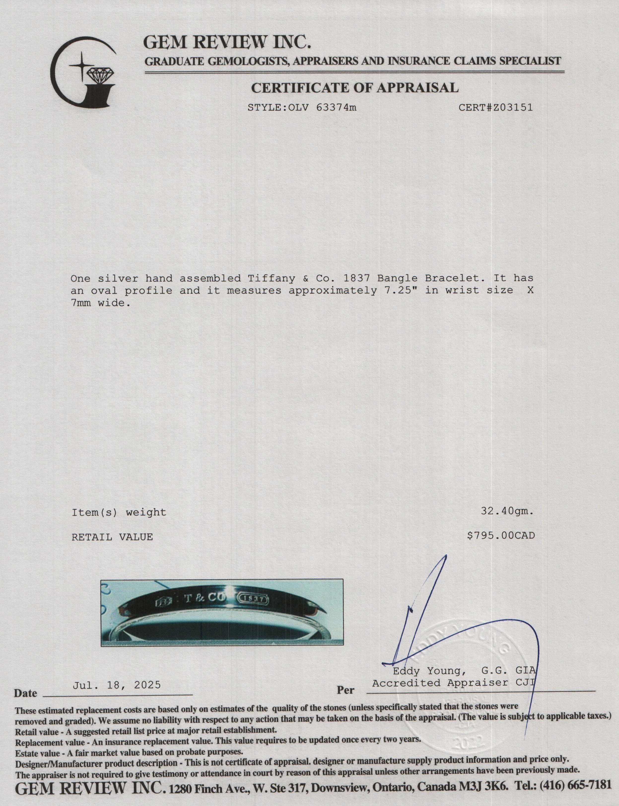 Tiffany & Co. Sterling Silver 1837 Bangle Bracelet - Image 4