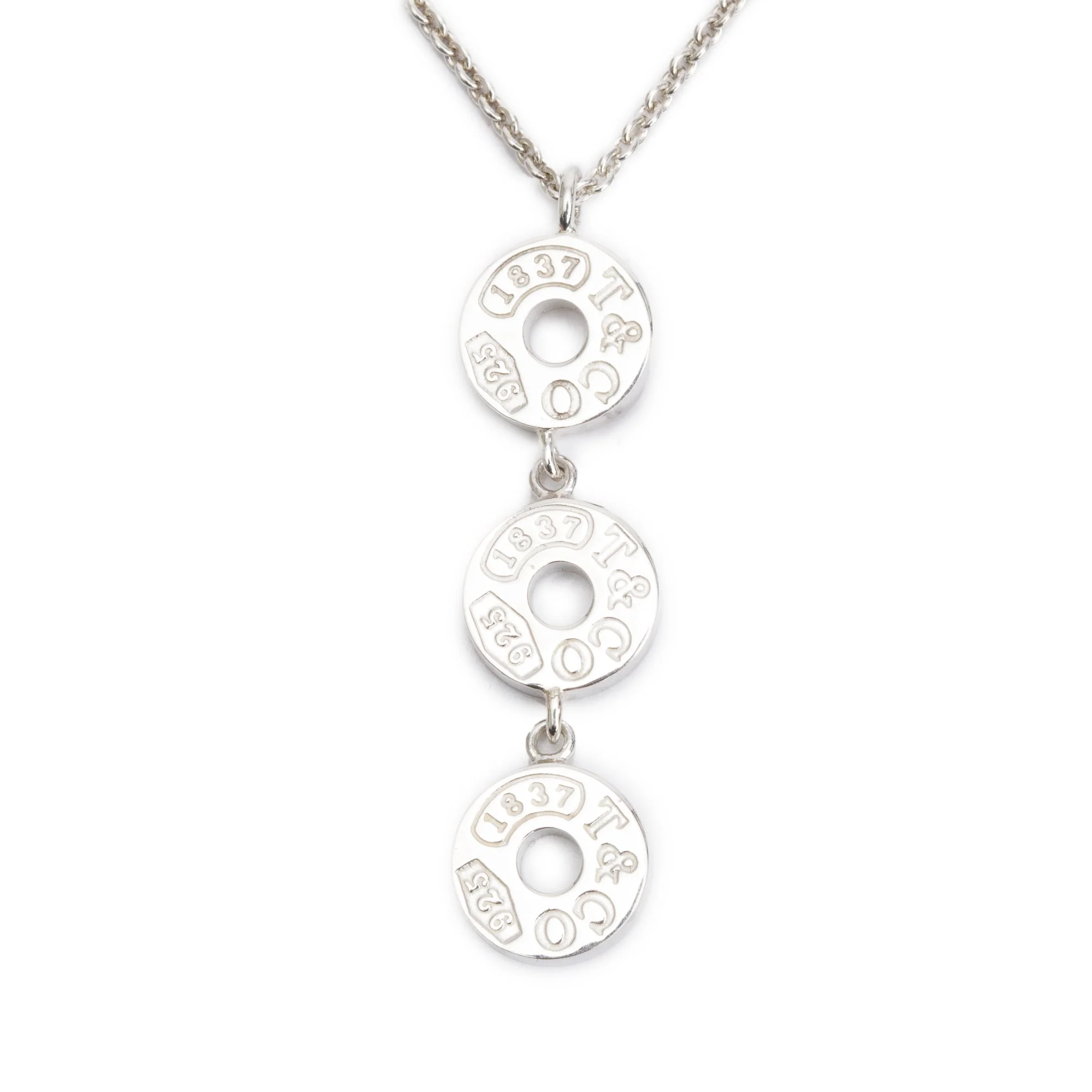 Tiffany & Co. Sterling Silver 1837 Circle Triple Drop Pendant Necklace - Image 3