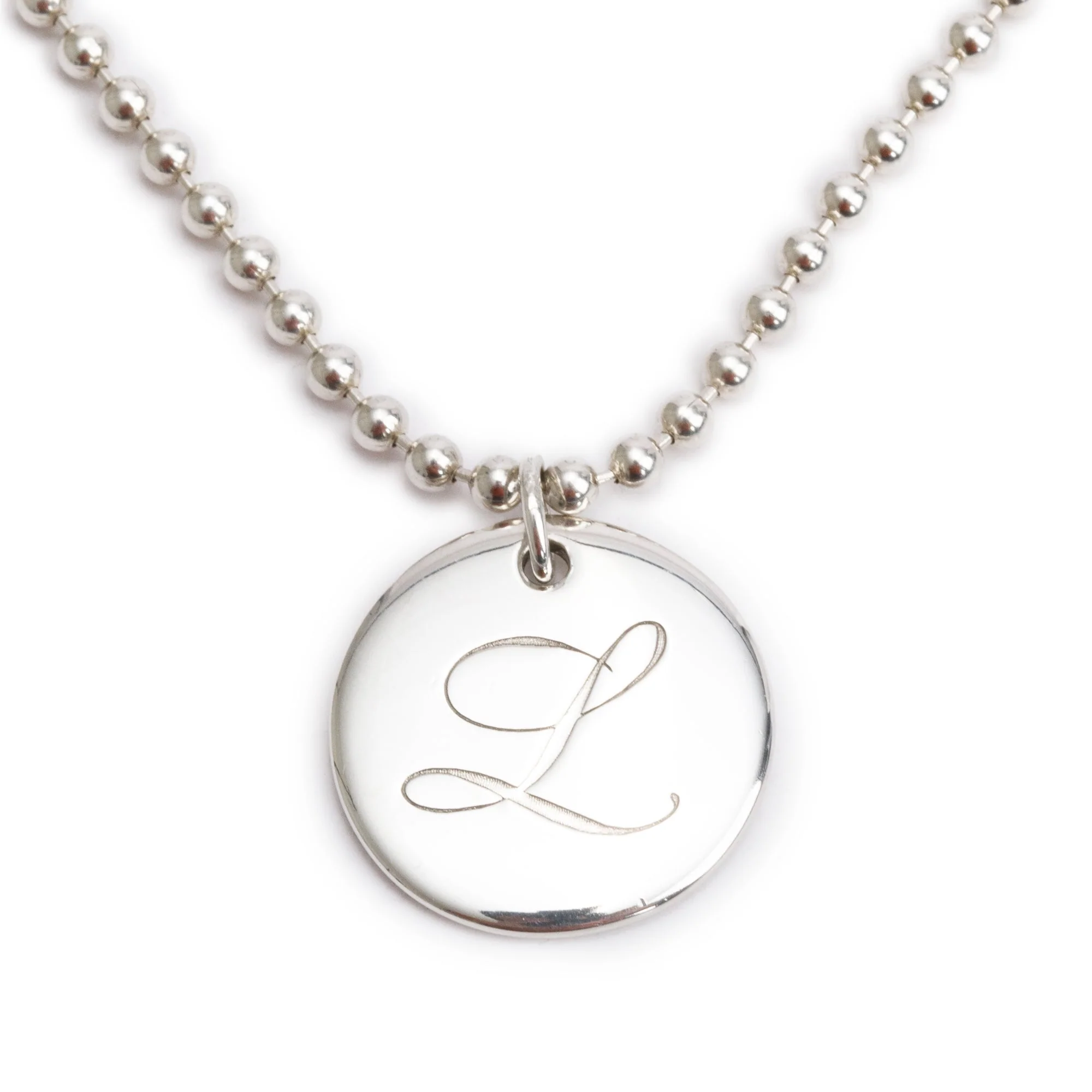 Tiffany & Co. Sterling Silver Alphabet Letter 'L' Medium Round Tag Pendant Necklace - Image 3