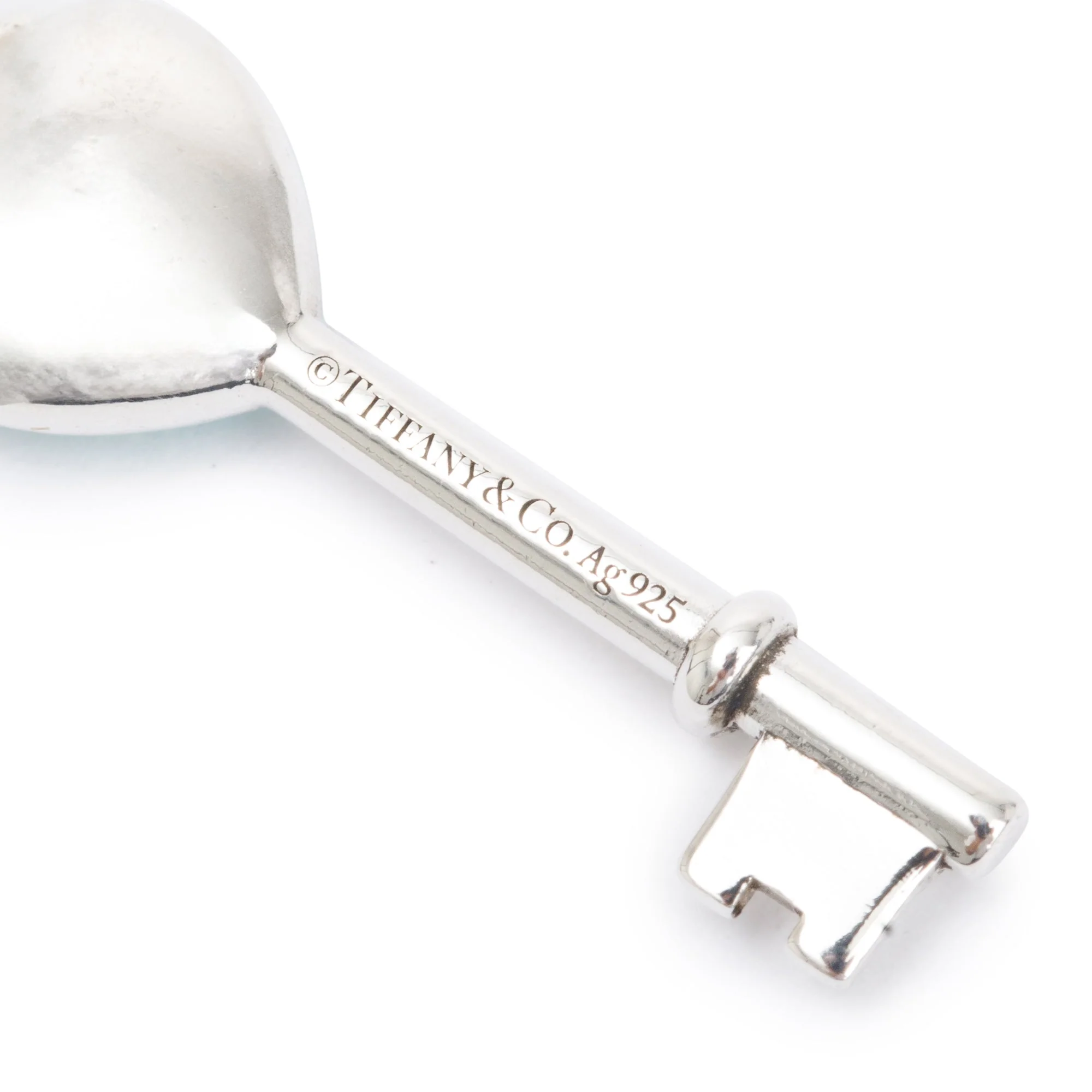 Tiffany & Co. Sterling Silver Blue Enamel Mini Heart Key Pendant - Image 2