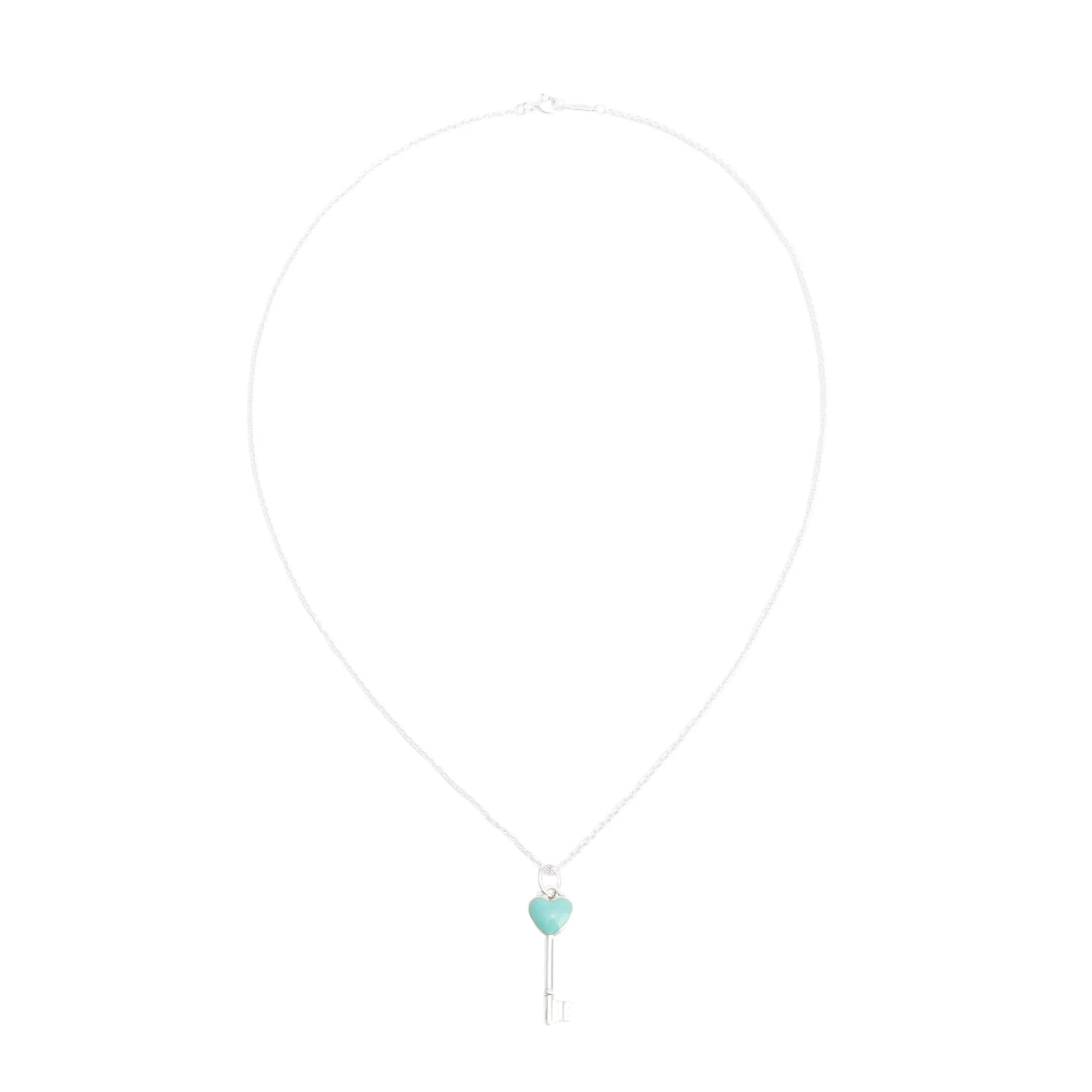 Tiffany & Co. Sterling Silver Blue Enamel Mini Heart Key Pendant Necklace