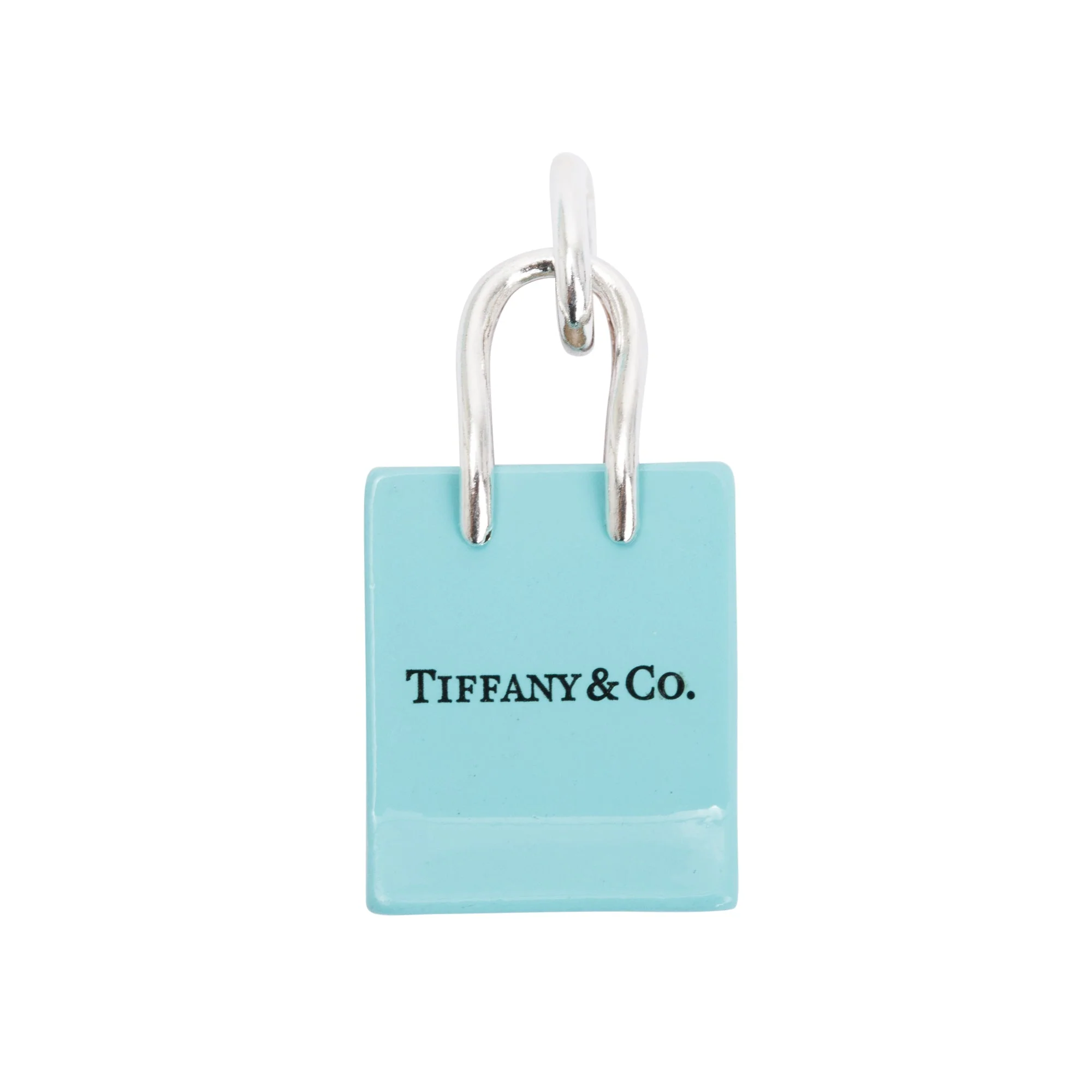 Tiffany & Co. Sterling Silver Blue Enamel Shopping Bag Charm