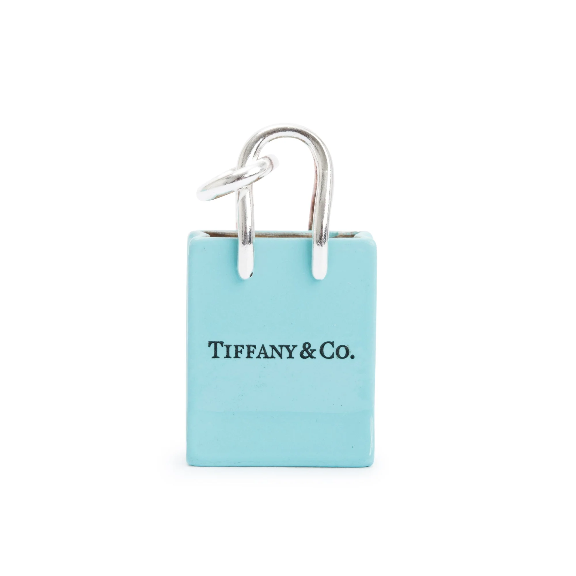 Tiffany & Co. Sterling Silver Blue Enamel Shopping Bag Charm - Image 2