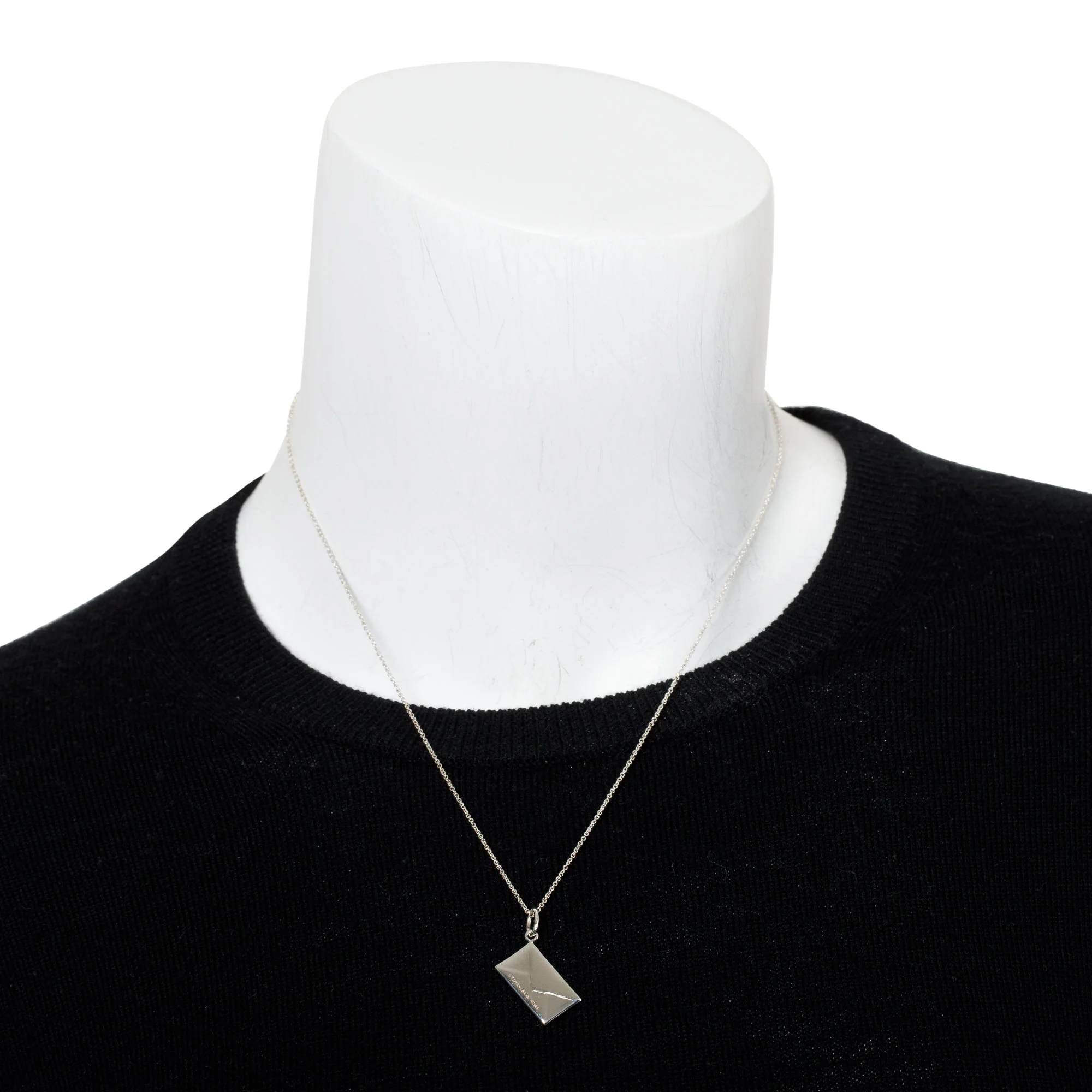 Tiffany & Co. Sterling Silver Diamond Envelope Pendant Necklace - Image 3