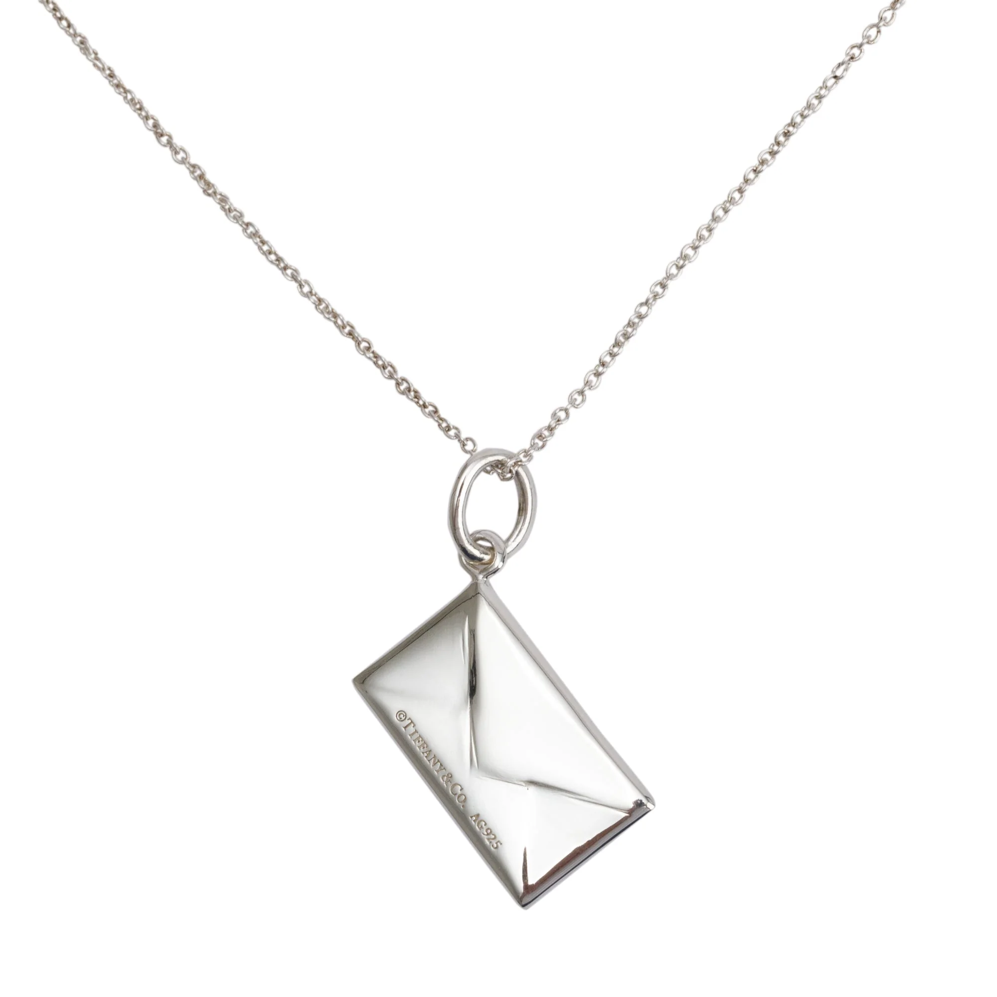 Tiffany & Co. Sterling Silver Diamond Envelope Pendant Necklace - Image 4