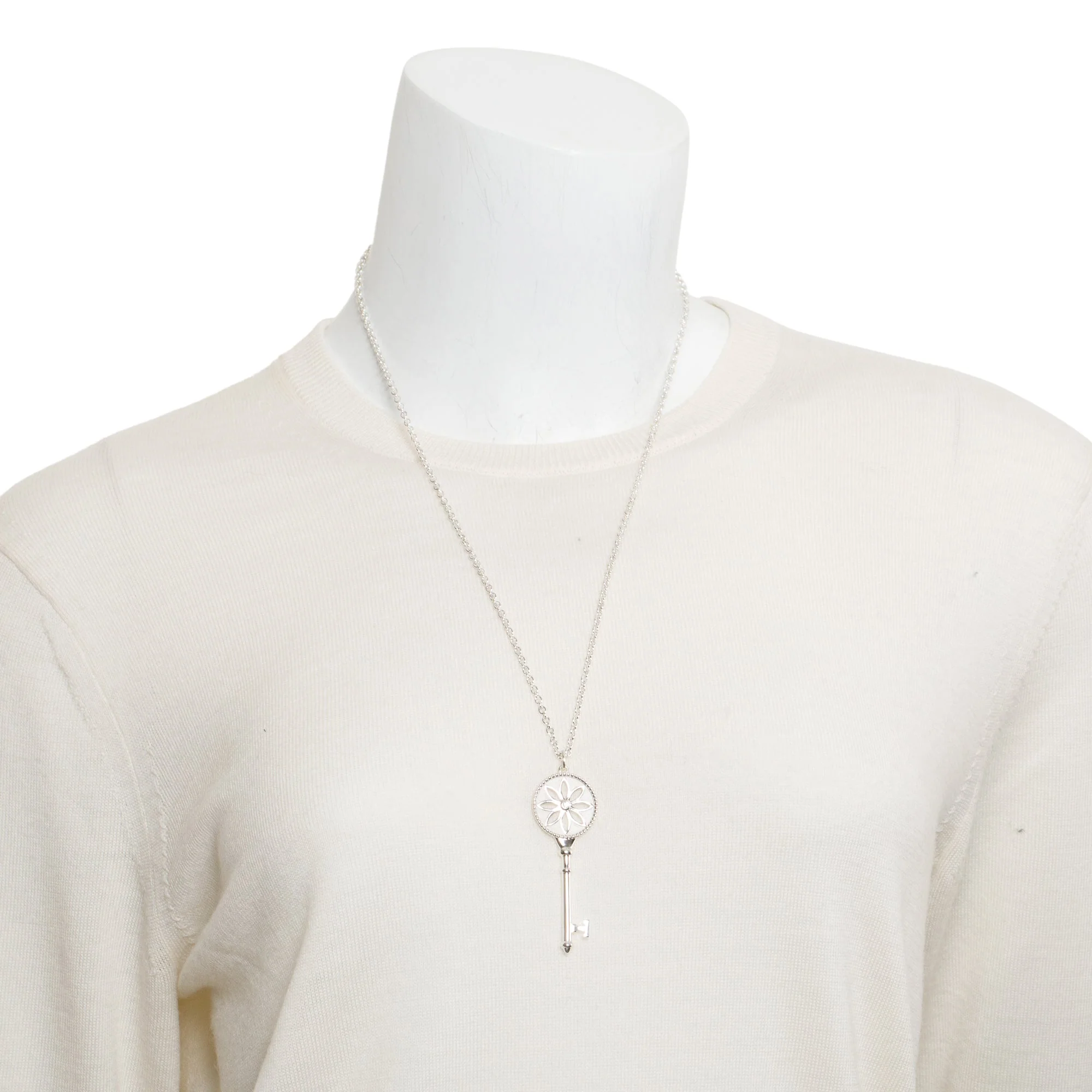 Tiffany & Co. Sterling Silver Diamond Large Daisy Key Pendant Necklace - Image 2