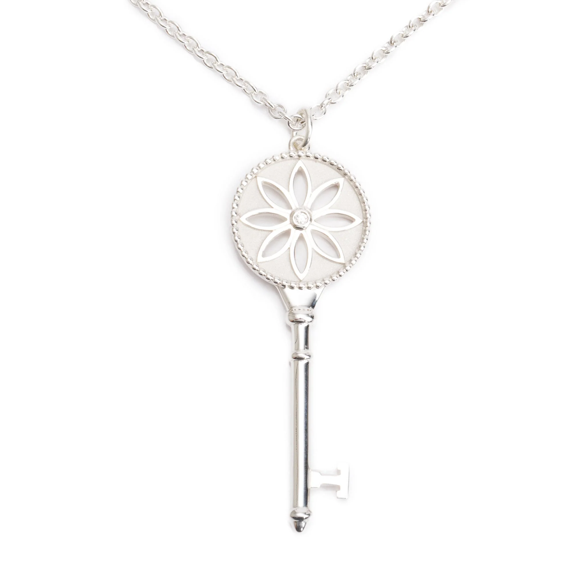 Tiffany & Co. Sterling Silver Diamond Large Daisy Key Pendant Necklace - Image 3