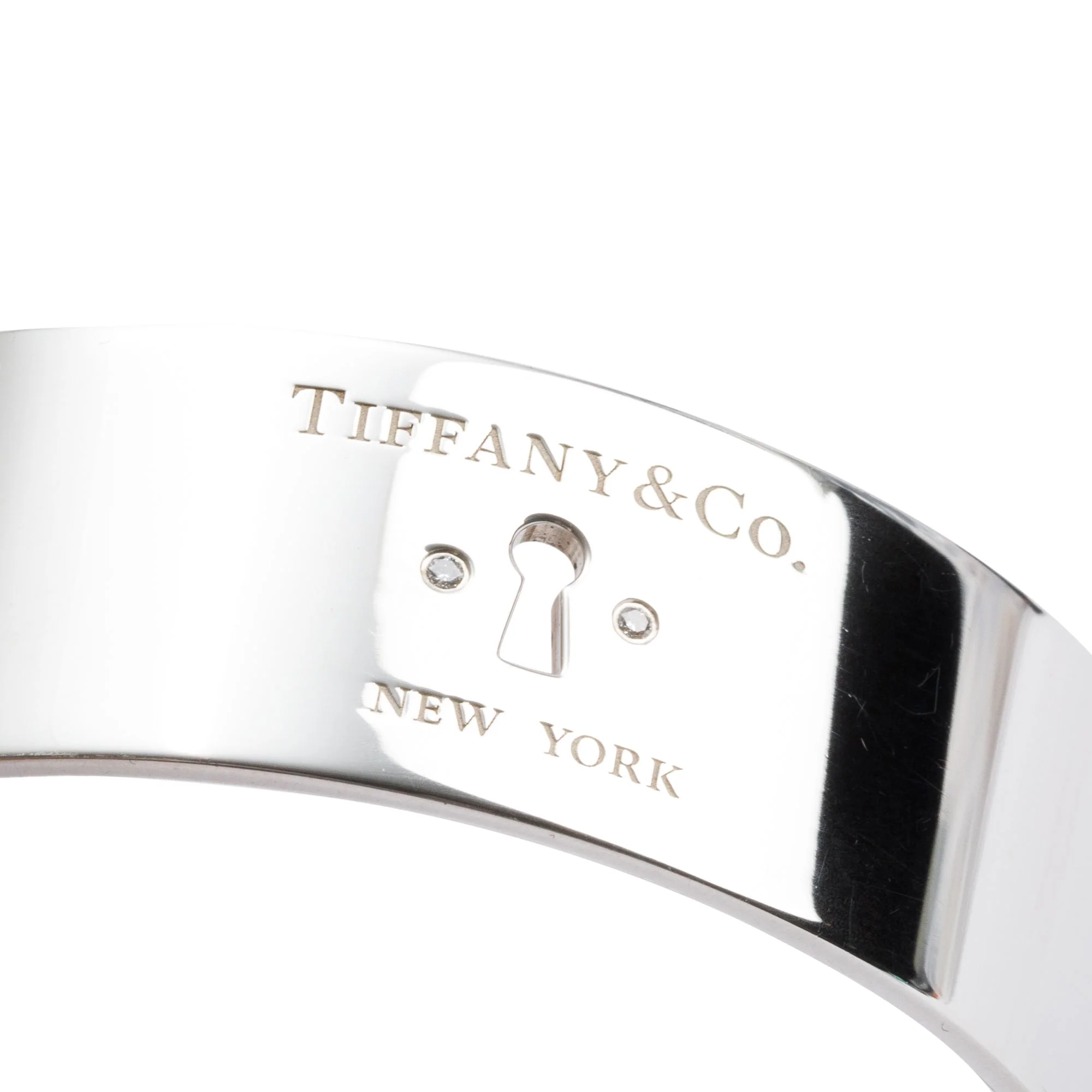 Tiffany & Co. Sterling Silver Diamond Lock Wide Bangle w/ Box - Image 3