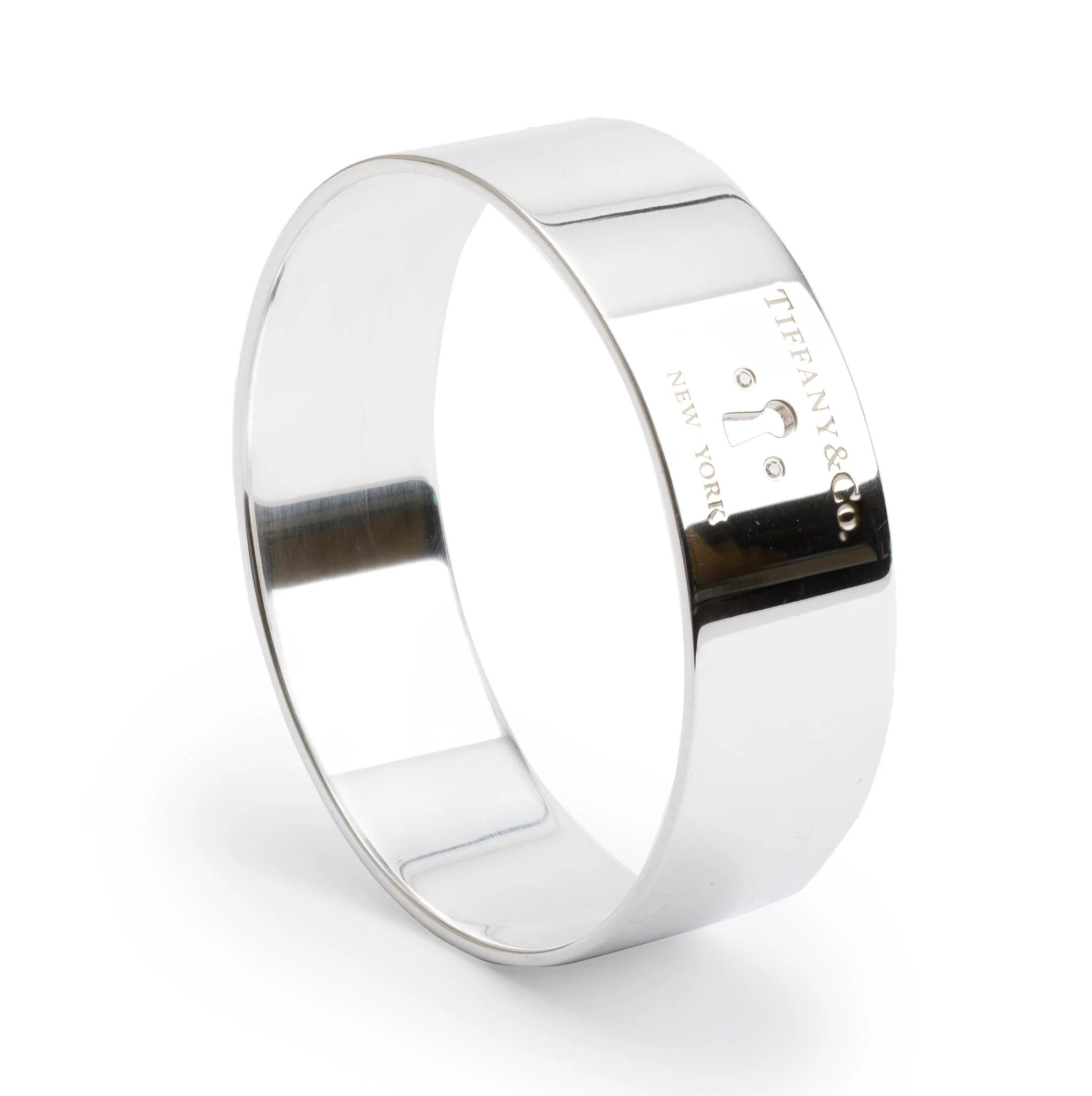 Tiffany & Co. Sterling Silver Diamond Lock Wide Bangle w/ Box - Image 5