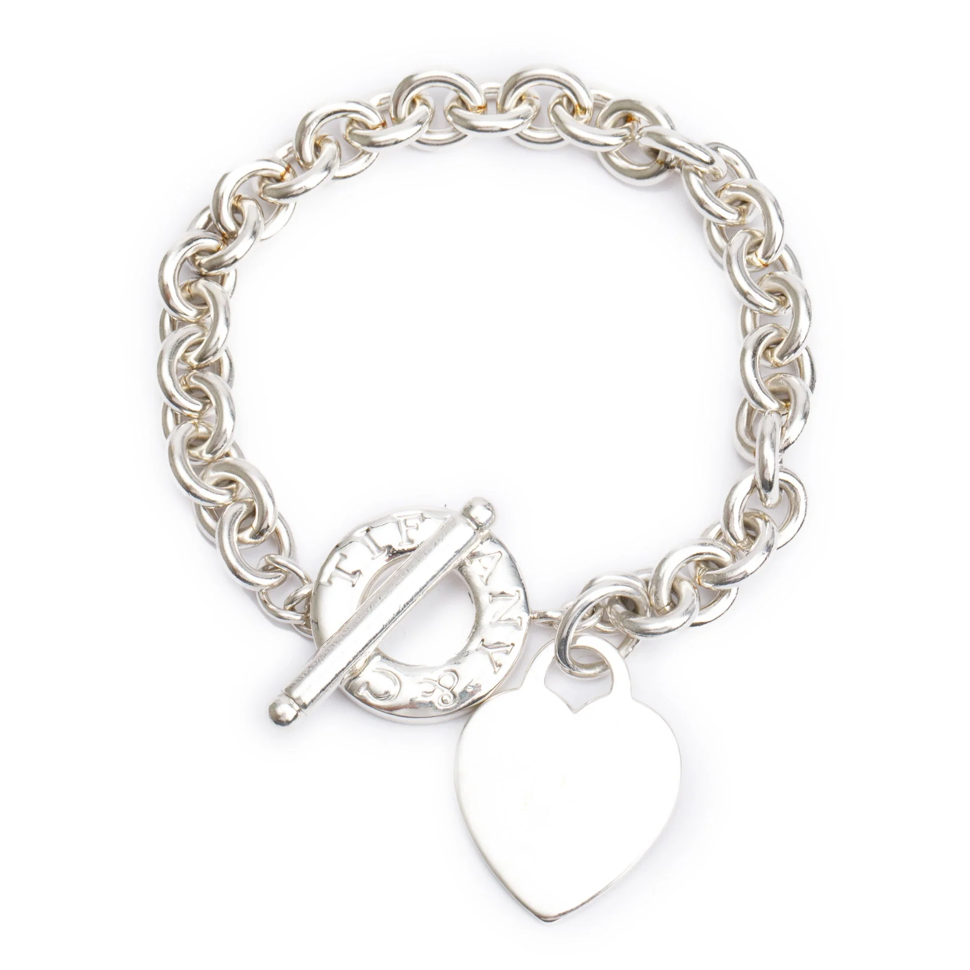Tiffany & Co. Sterling Silver Heart Tag Charm Bracelet with Toggle Clasp