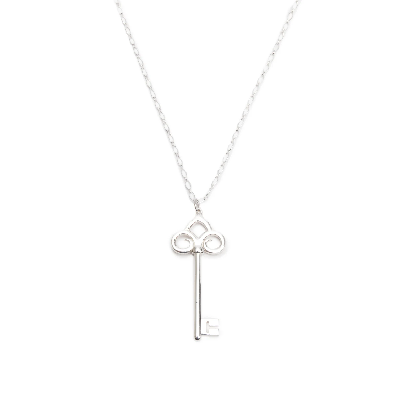 Tiffany & Co. Sterling Silver Large Fleur de Lis Key Pendant Necklace