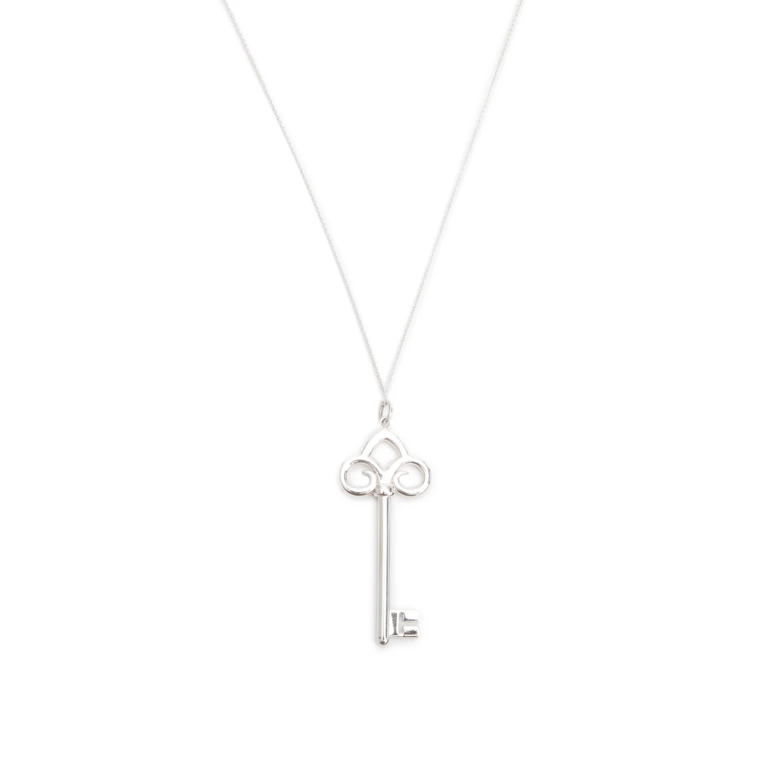 Tiffany & Co. Sterling Silver Large Fleur de Lis Key Pendant Necklace