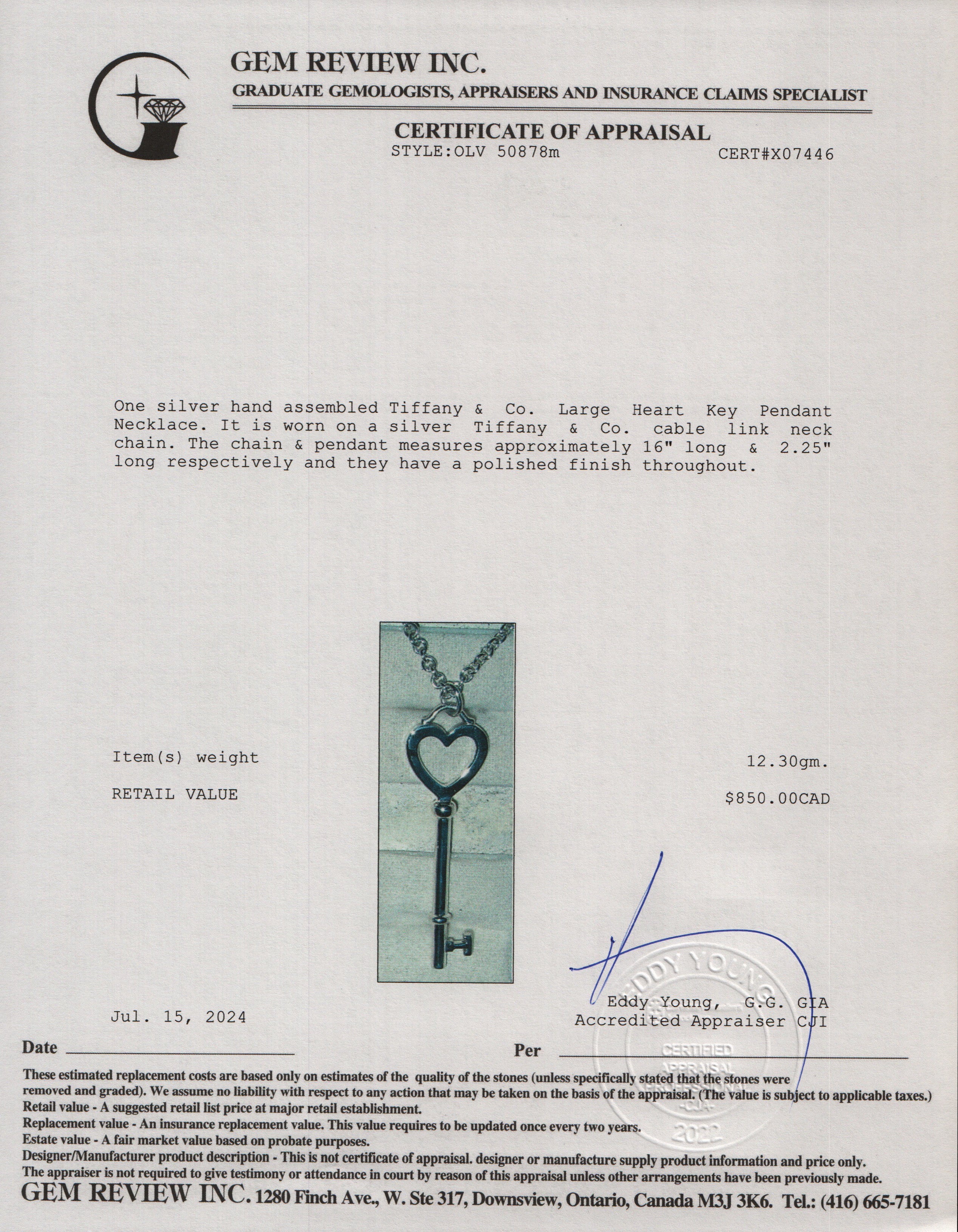 Tiffany & Co. Sterling Silver Large Heart Key Pendant Necklace - Image 6