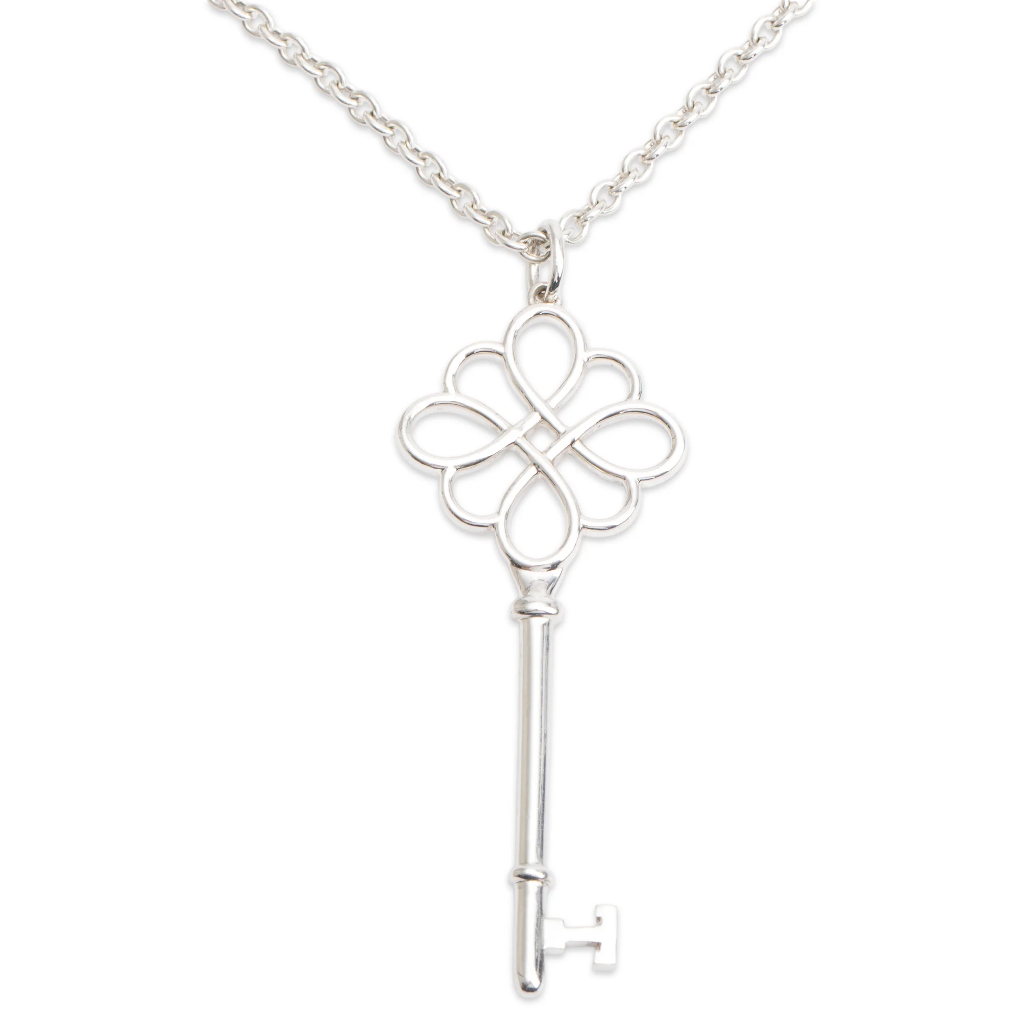 Tiffany & Co. Sterling Silver Large Love Knot Key Pendant Necklace - Image 3
