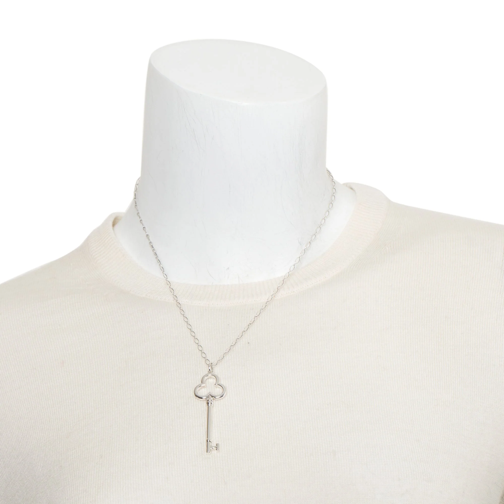 Tiffany & Co. Sterling Silver Large Trefoil Key Pendant Necklace - Image 2