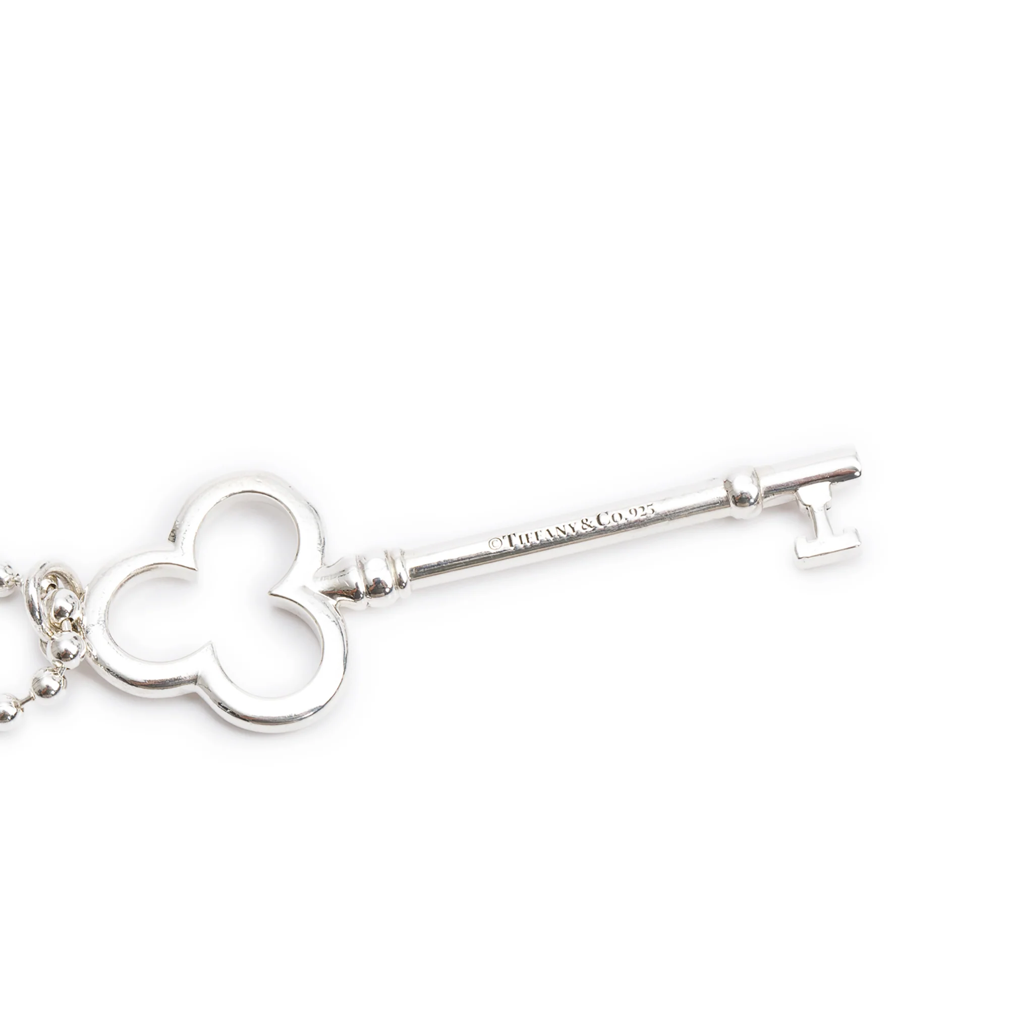 Tiffany & Co. Sterling Silver Large Trefoil Key Pendant on Beaded Chain Necklace - Image 3