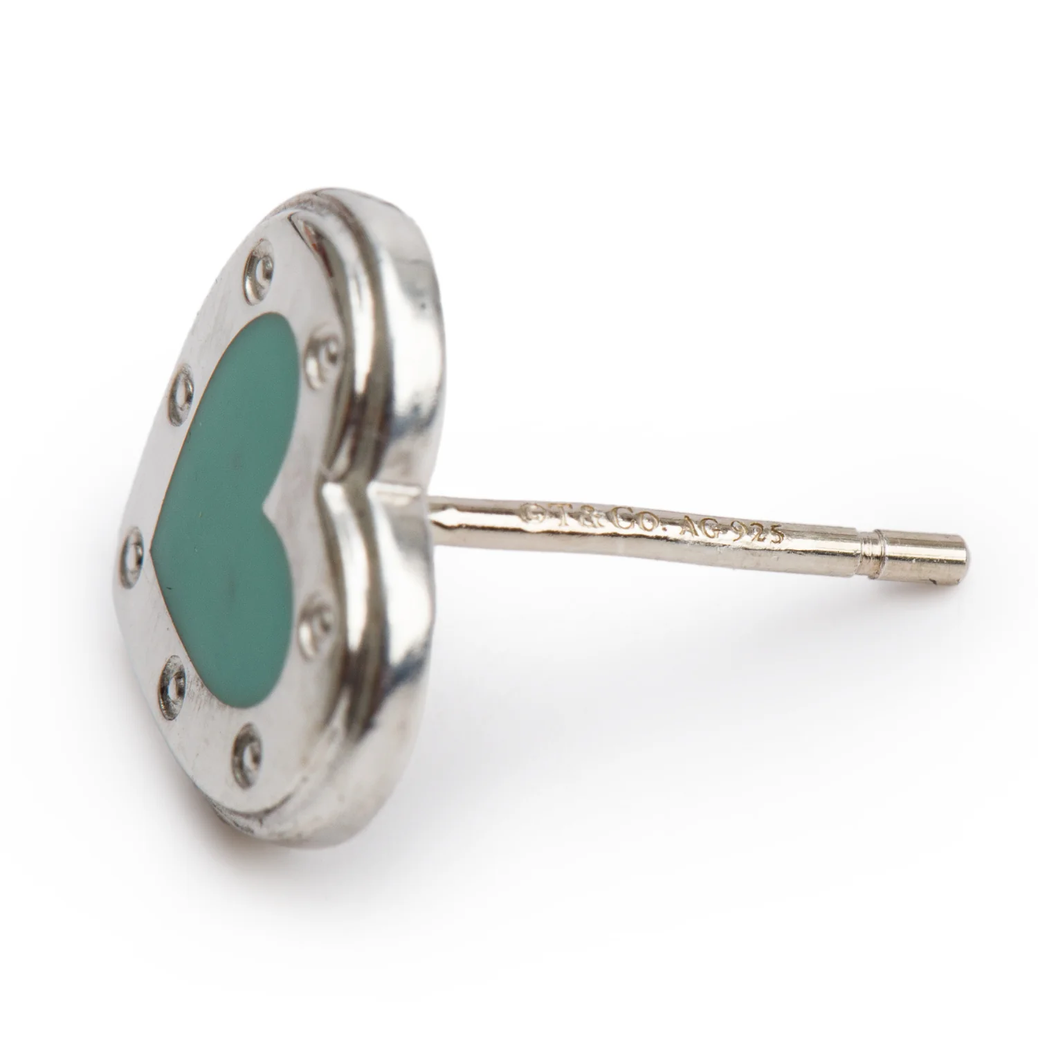 Tiffany & Co. Sterling Silver Love Tiffany Blue Enamel Mini Heart Stud Earrings - Image 3
