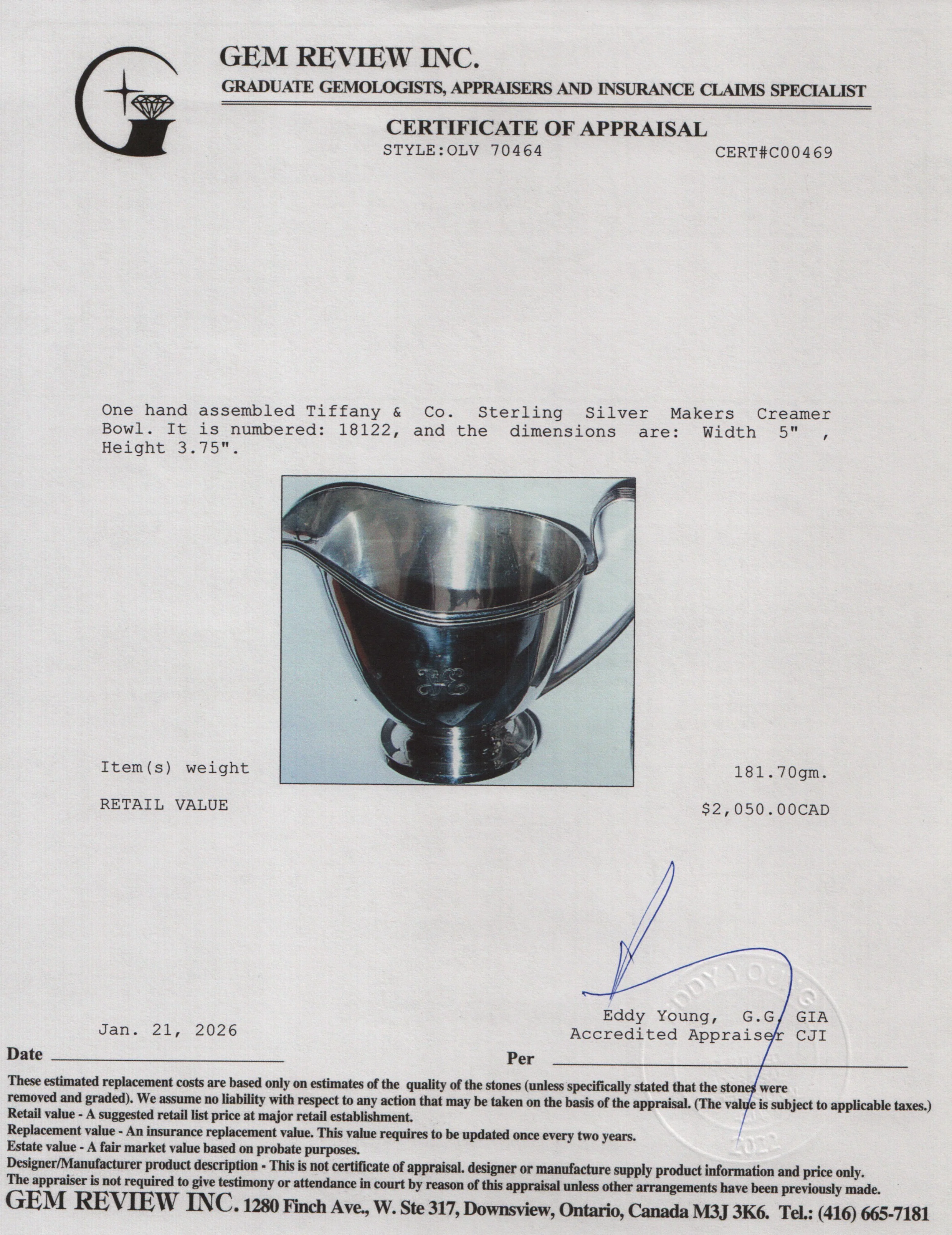 Tiffany & Co. Sterling Silver Makers Creamer Bowl - Image 4