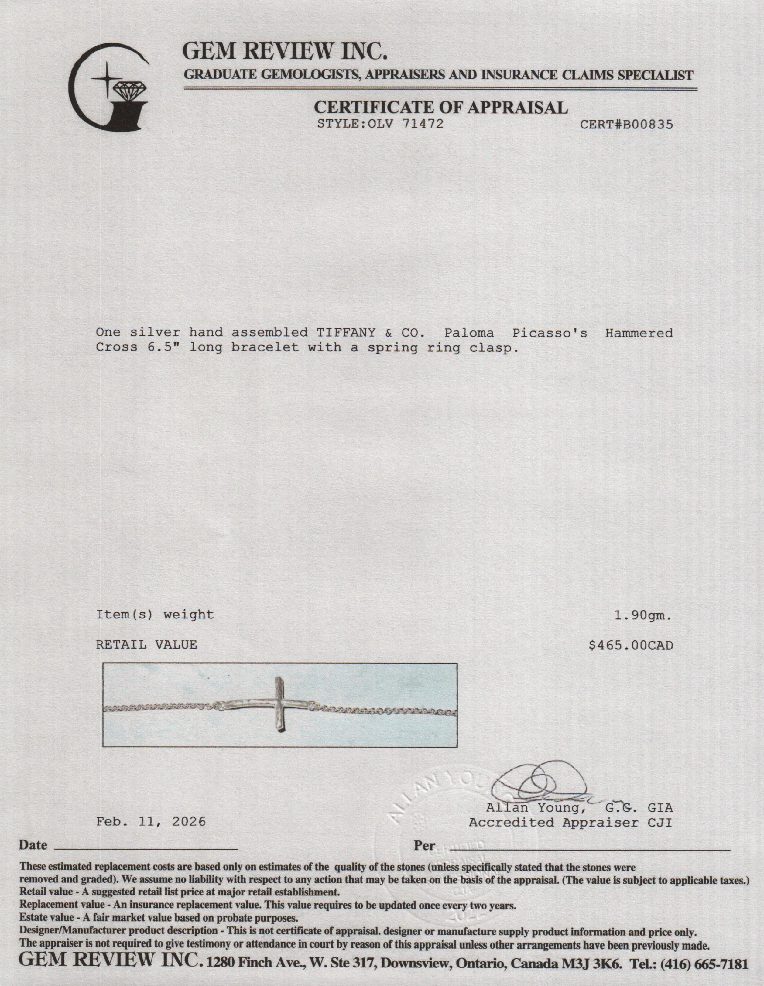 Tiffany & Co. Sterling Silver Paloma Picasso's Hammered Cross Bracelet - Image 3