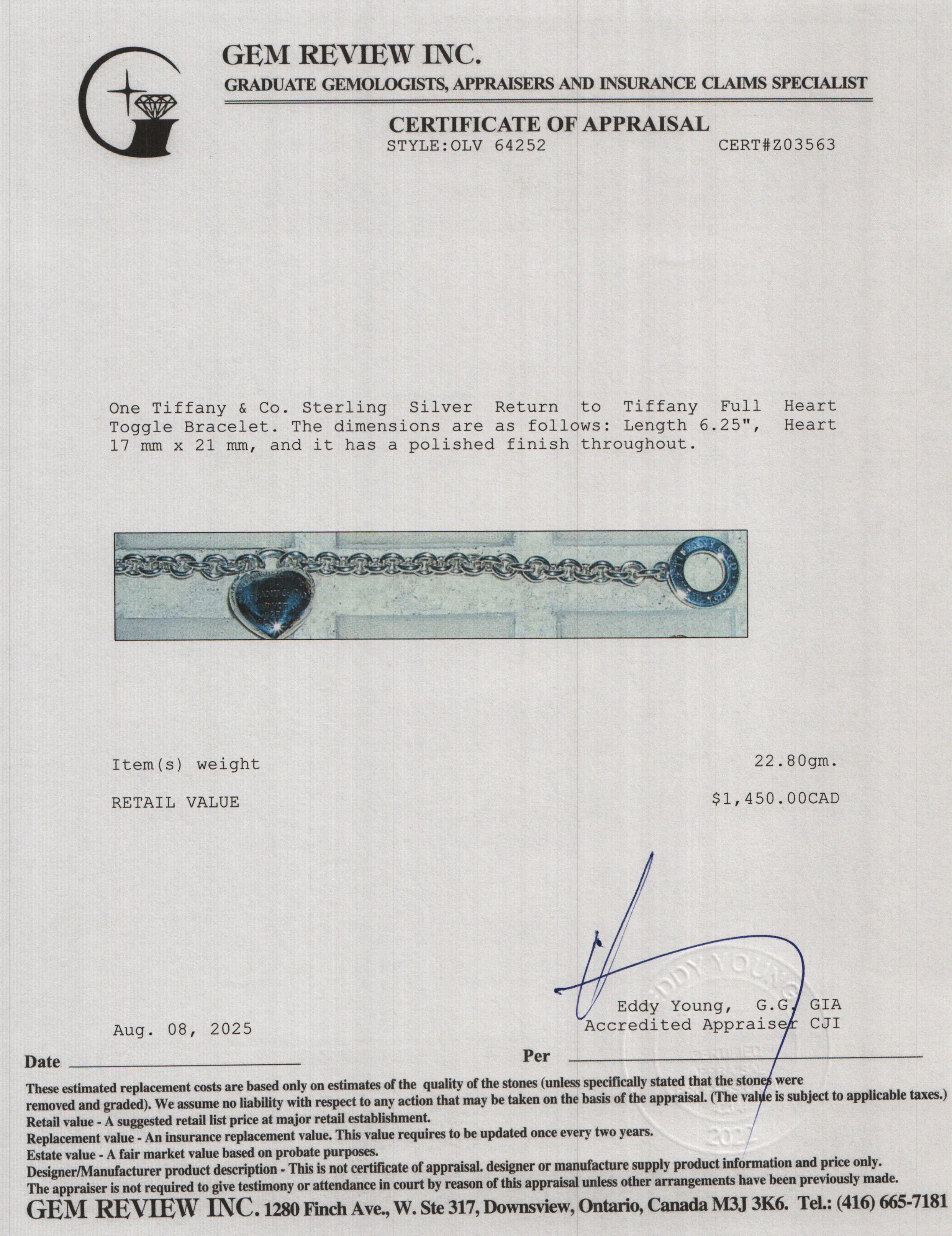 Tiffany & Co. Sterling Silver Return to Tiffany Full Heart Toggle Bracelet - Image 3