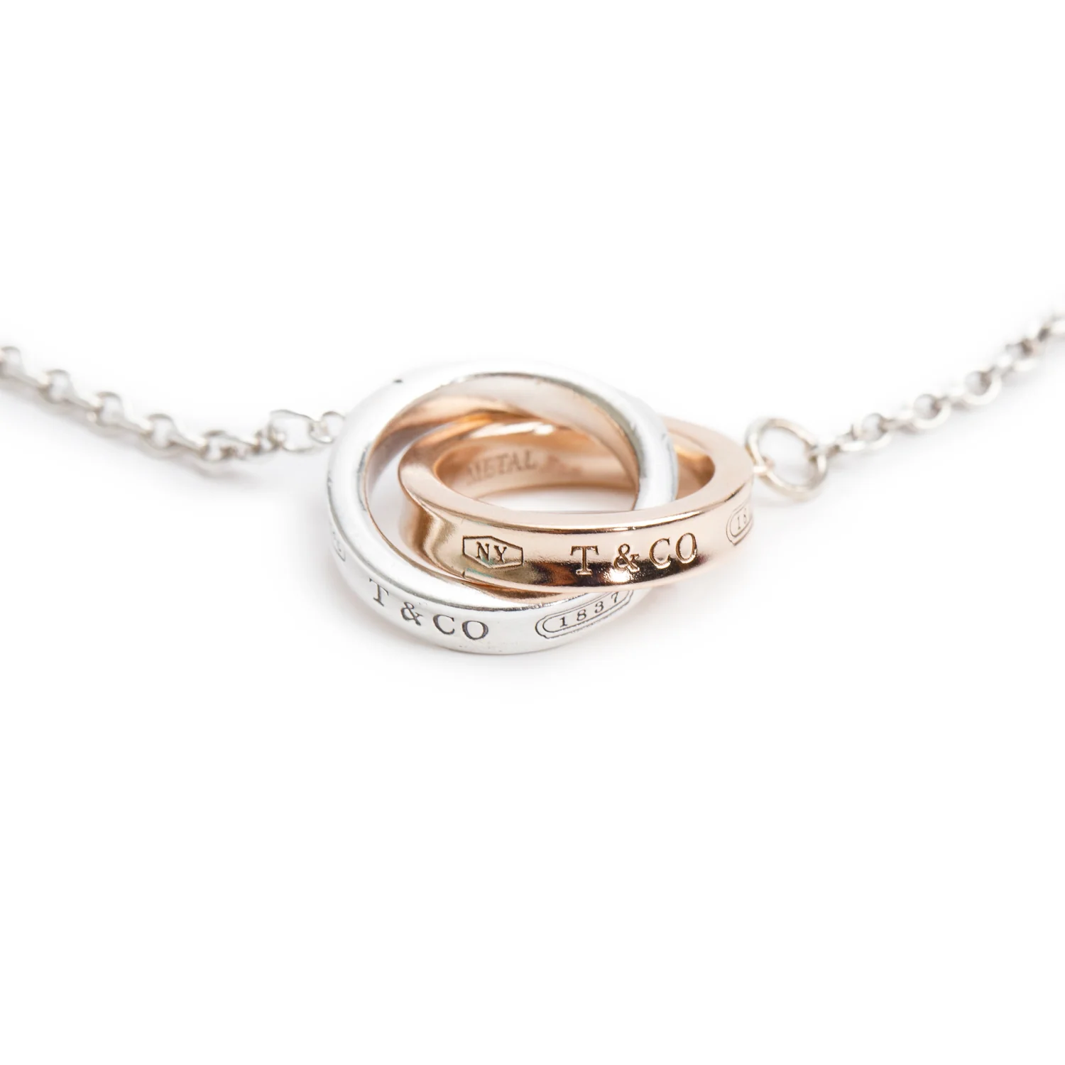 Tiffany & Co. Sterling Silver & Rubedo Metal 1837 Interlocking Circle Bracelet - Image 2
