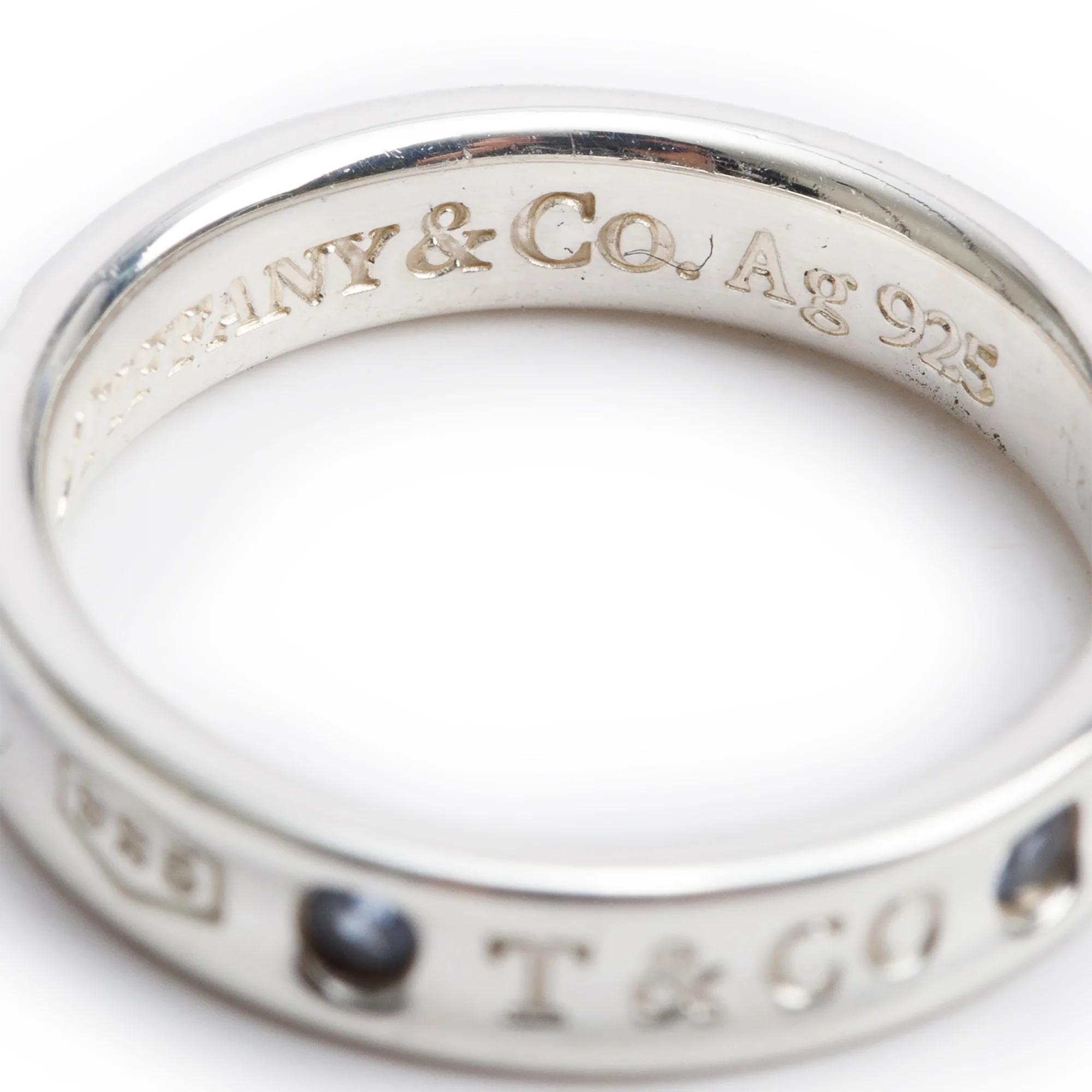 Tiffany & Co. Sterling Silver Sapphire 1837 Narrow Ring, Size 5.25 - Image 2