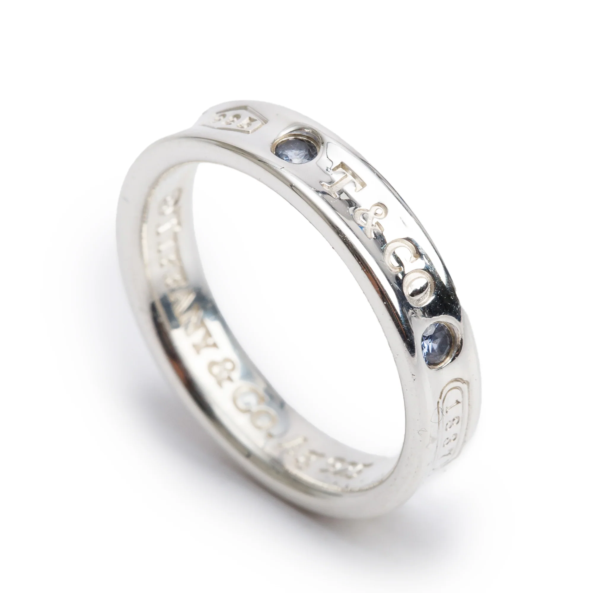 Tiffany & Co. Sterling Silver Sapphire 1837 Narrow Ring, Size 5.25 - Image 3