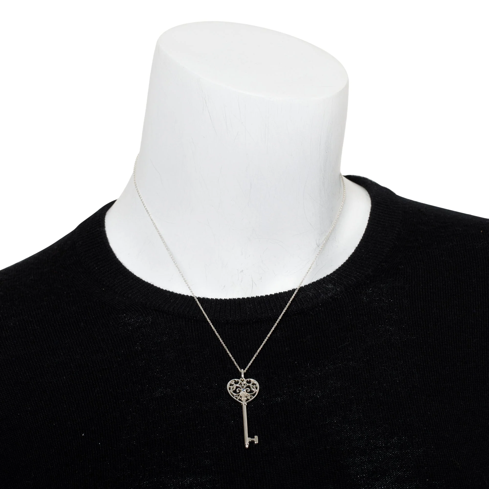 Tiffany & Co. Sterling Silver Sapphire Enchant Heart Key Pendant Necklace w/ Box & Receipt - Image 8